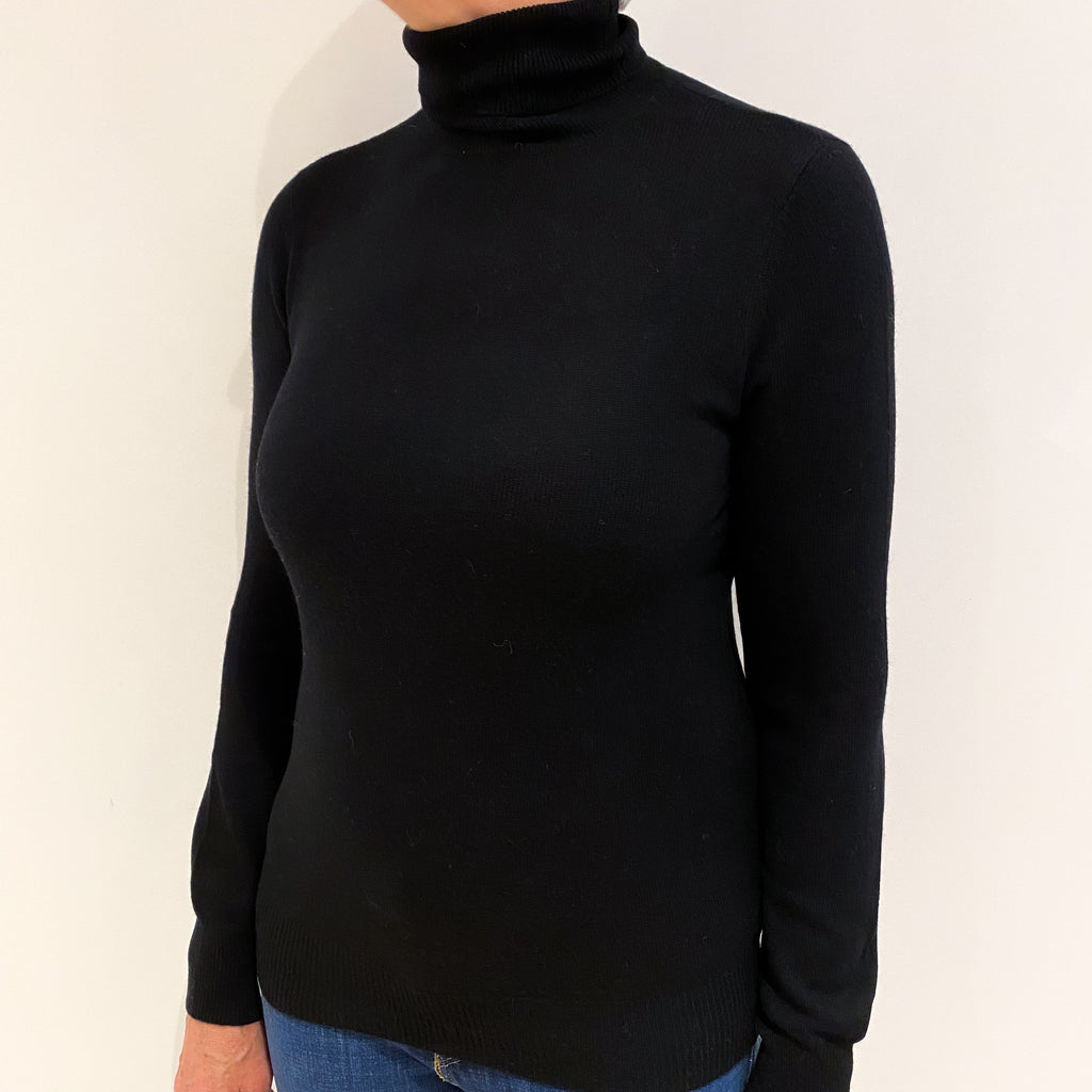 Black Cashmere Polo Neck Jumper Medium