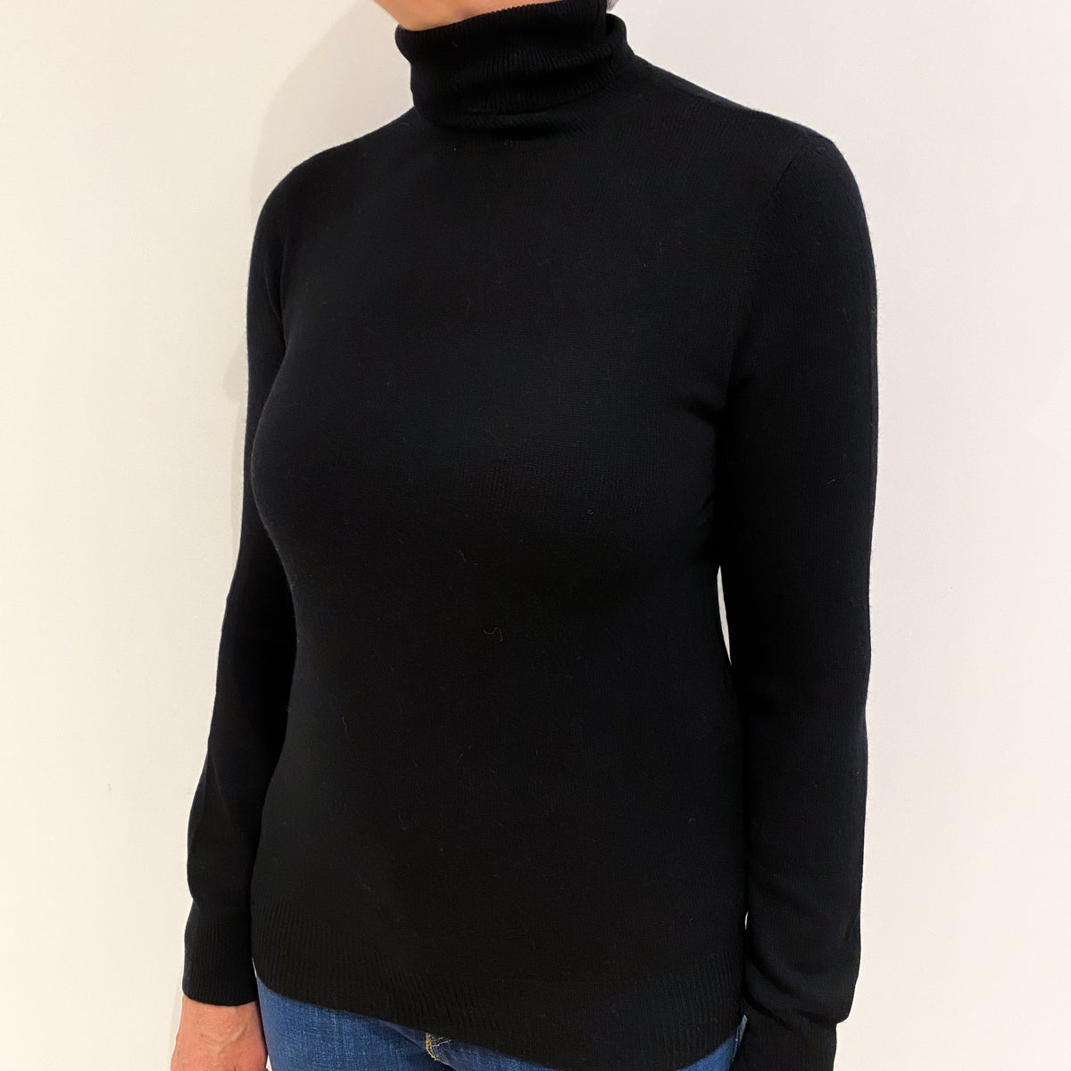 Black Cashmere Polo Neck Jumper Medium