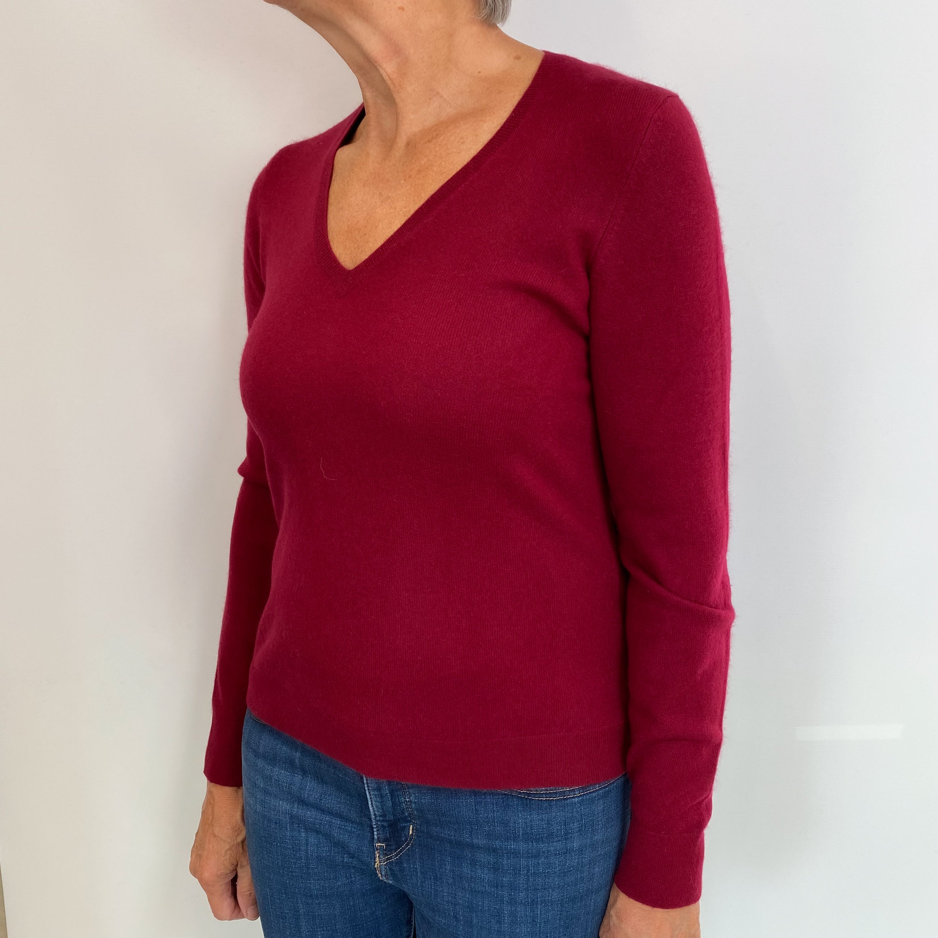 Burgundy Red Cashmere V Neck Jumper Medium