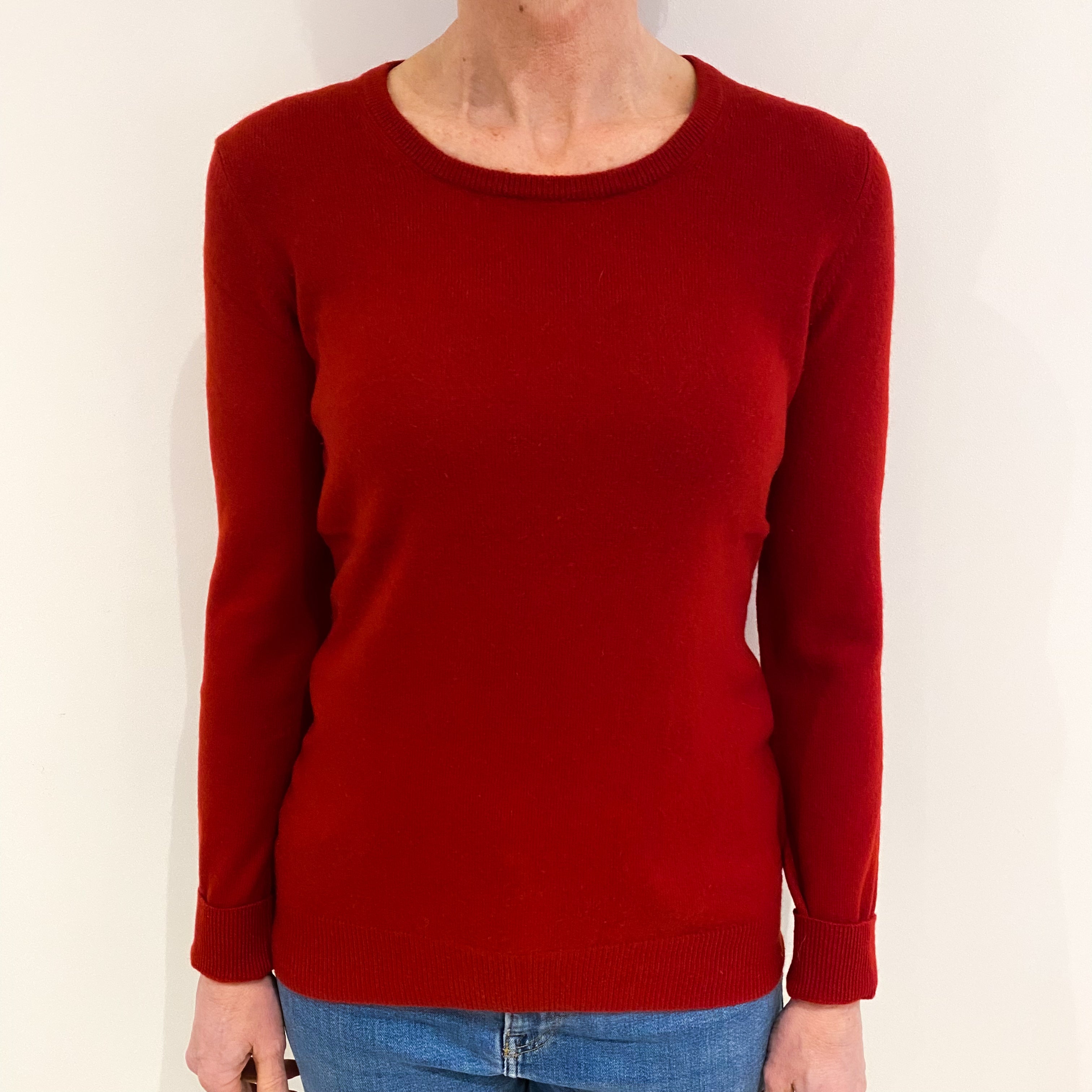 Garnet Red Cashmere Crew Neck Jumper Small