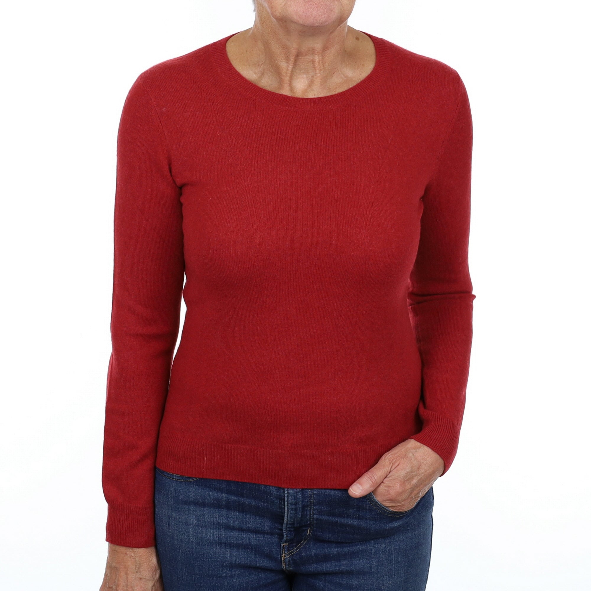 Crimson Red Cashmere Crew Neck Jumper Medium