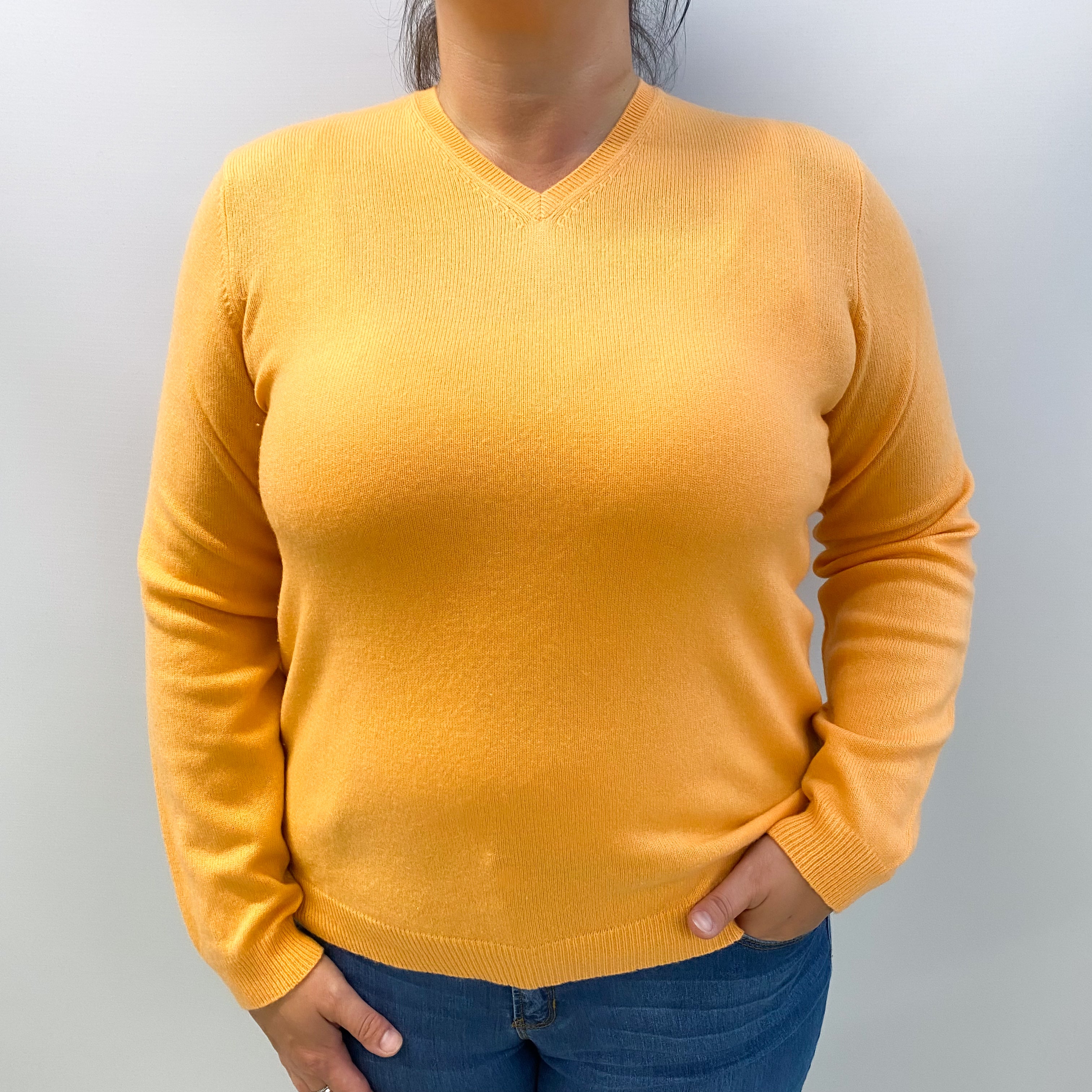 Peach Orange Cashmere V Neck Jumper Large