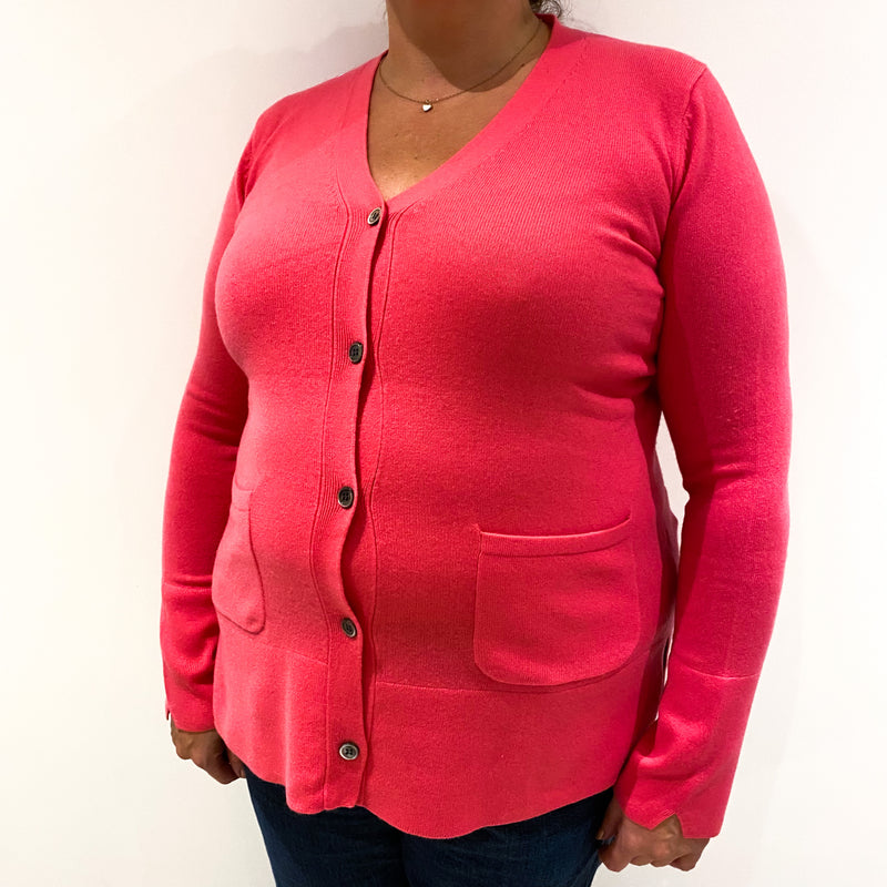 Lupin Pink Cashmere Cardigan with Pockets Extra Large