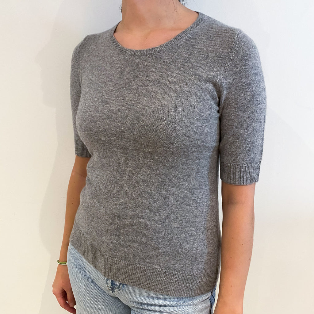 Smoke Grey Cashmere Crew Neck Short Sleeved Jumper Small