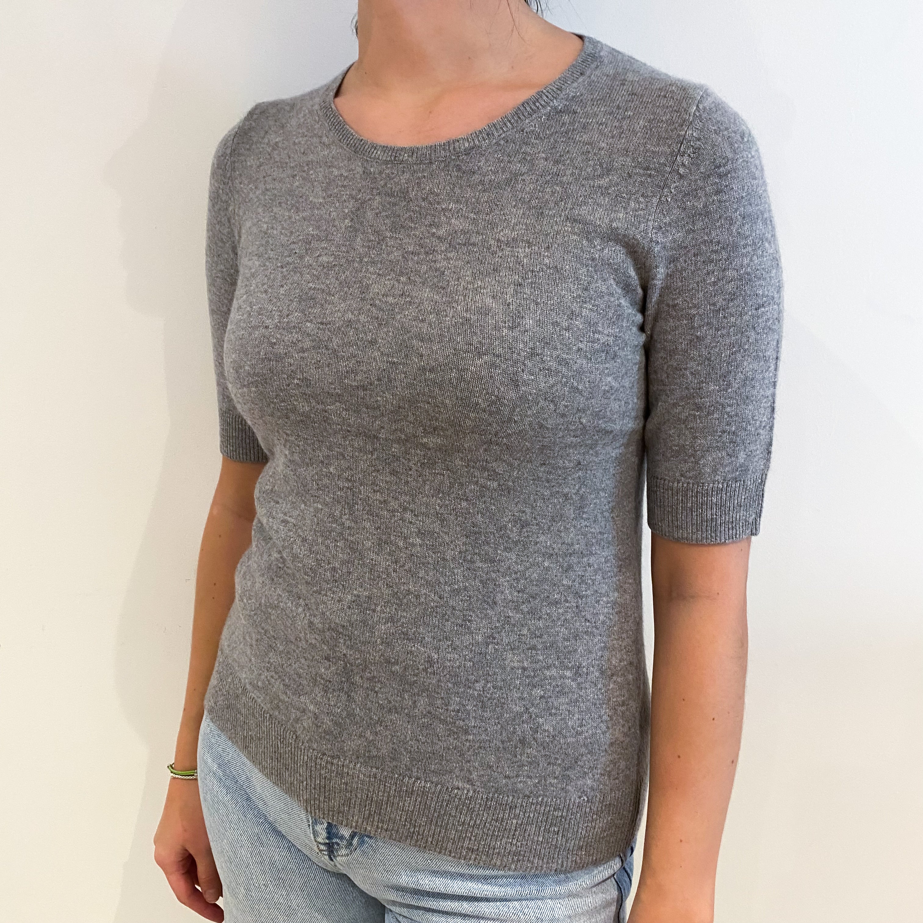Smoke Grey Cashmere Crew Neck Short Sleeved Jumper Small