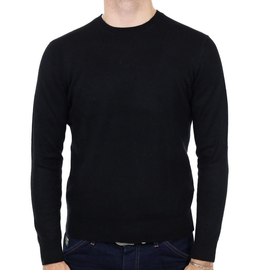 Men's Black Cashmere Crew Neck Jumper Medium