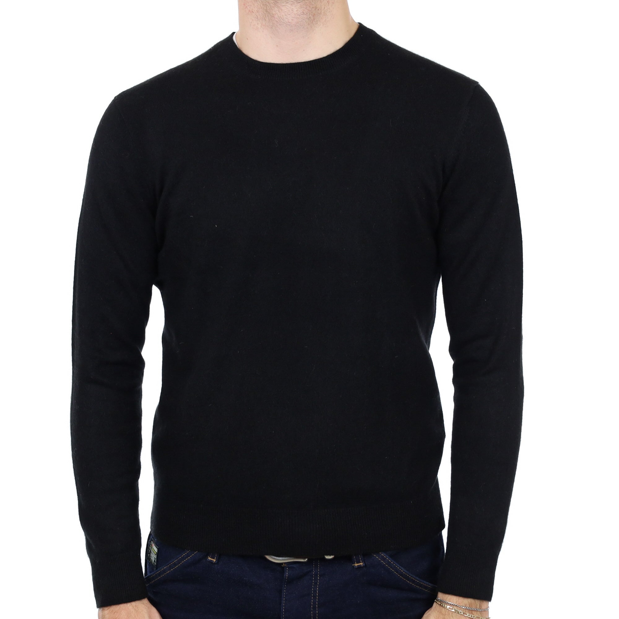 Men's Black Cashmere Crew Neck Jumper Medium