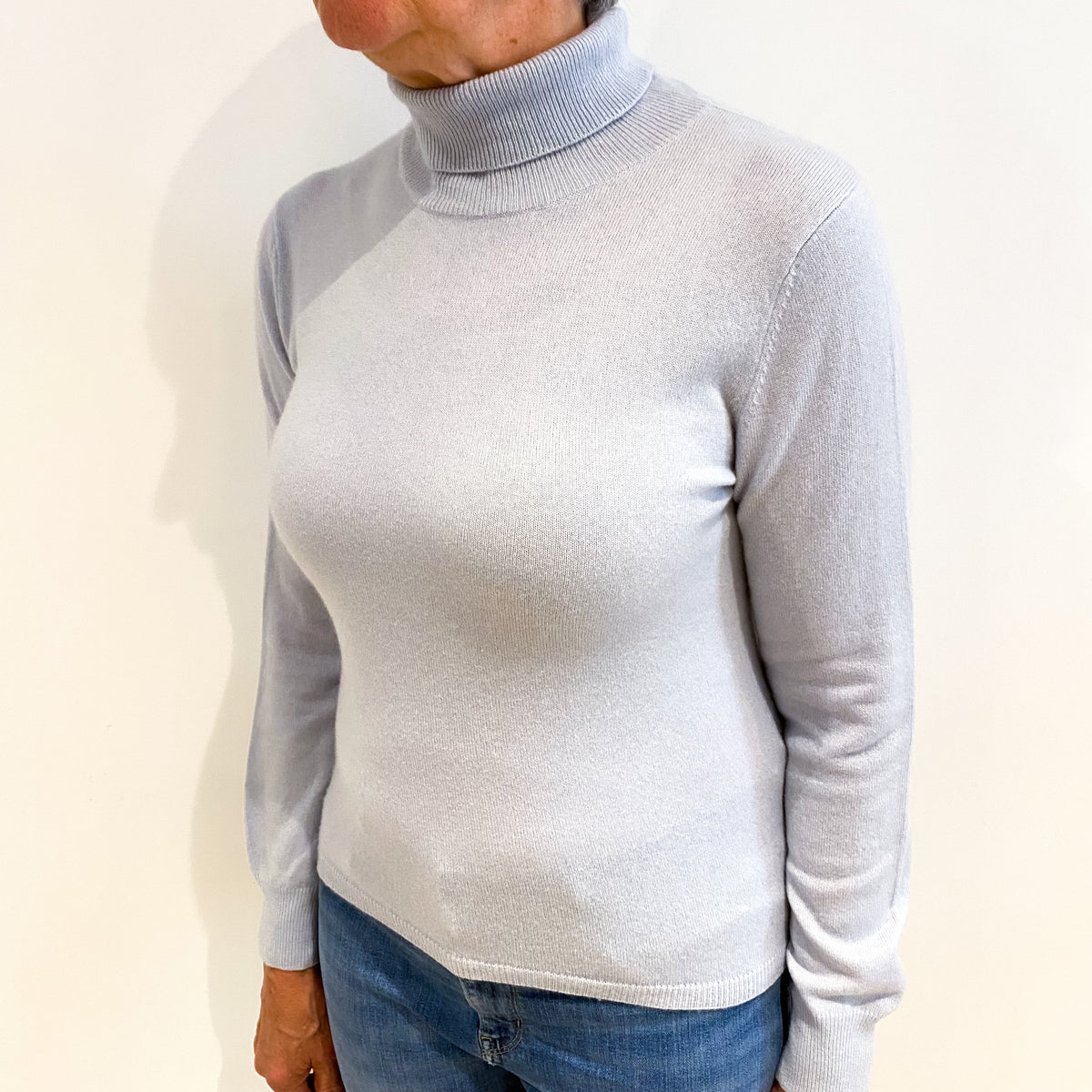 Powder Blue Cashmere Polo Neck Jumper Medium