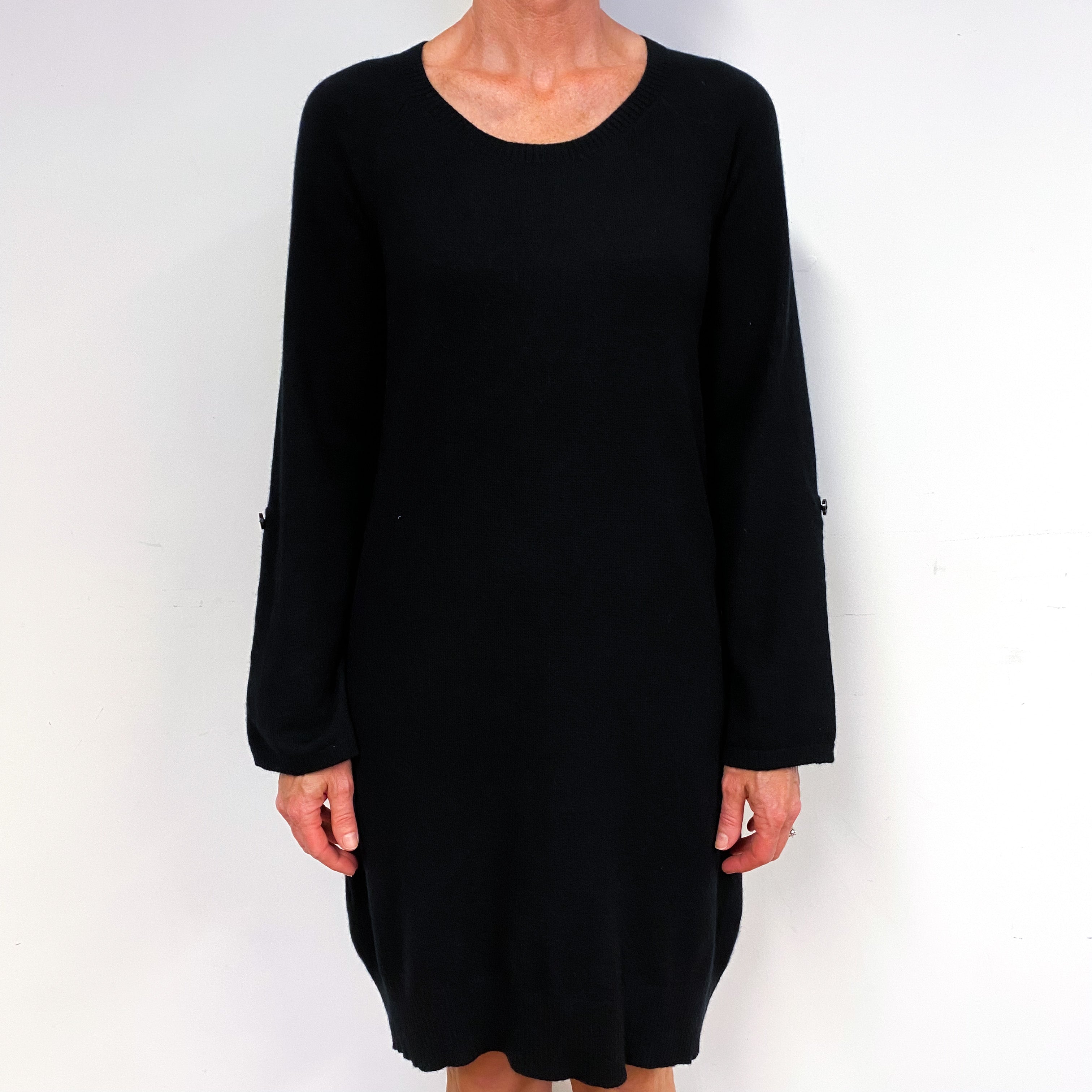 Black Cashmere Crew Neck Jumper Dress Medium