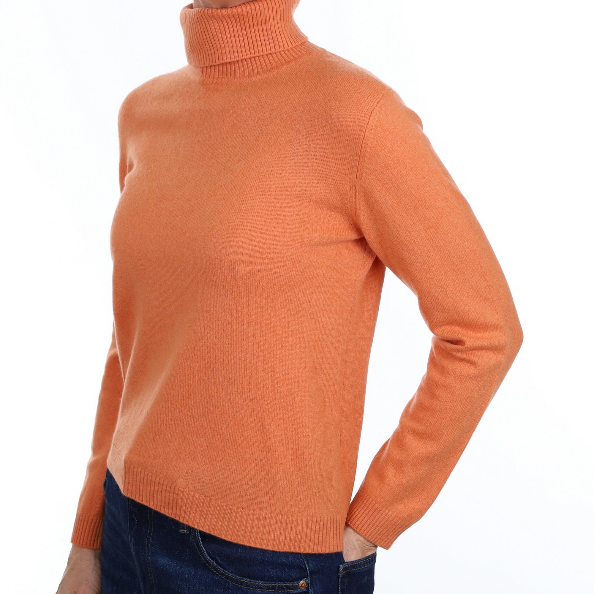 Muted Orange Cashmere Polo Neck Jumper Small