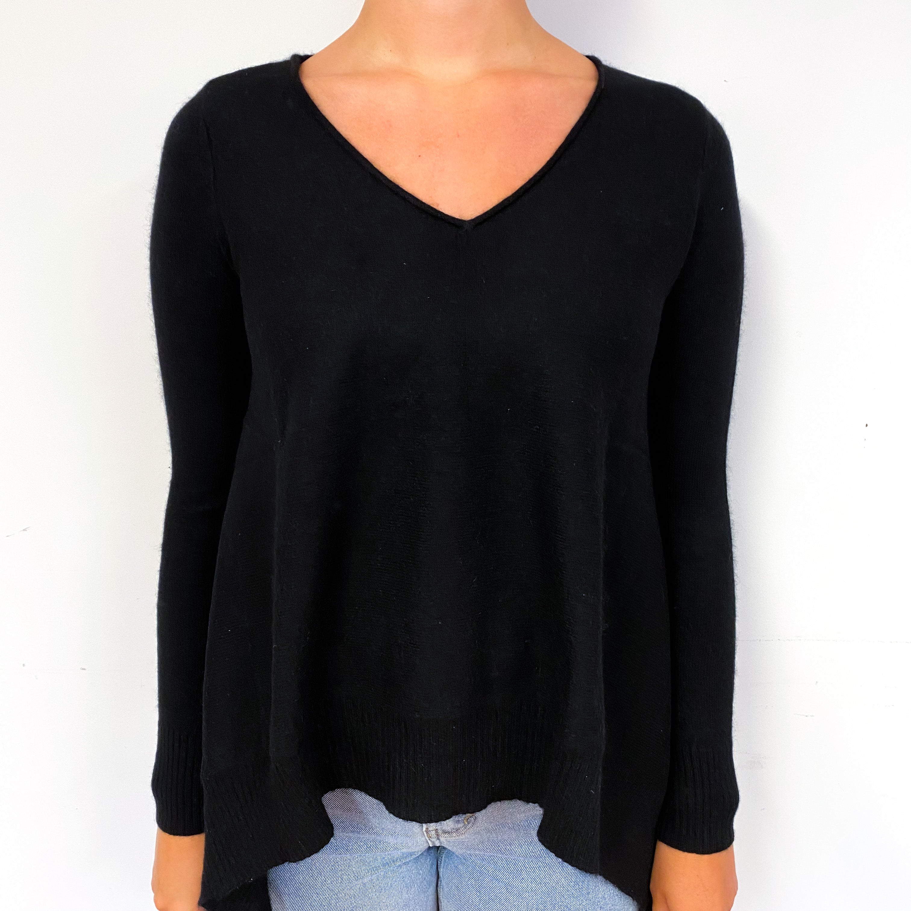 Black Cashmere V-Neck Jumper Small