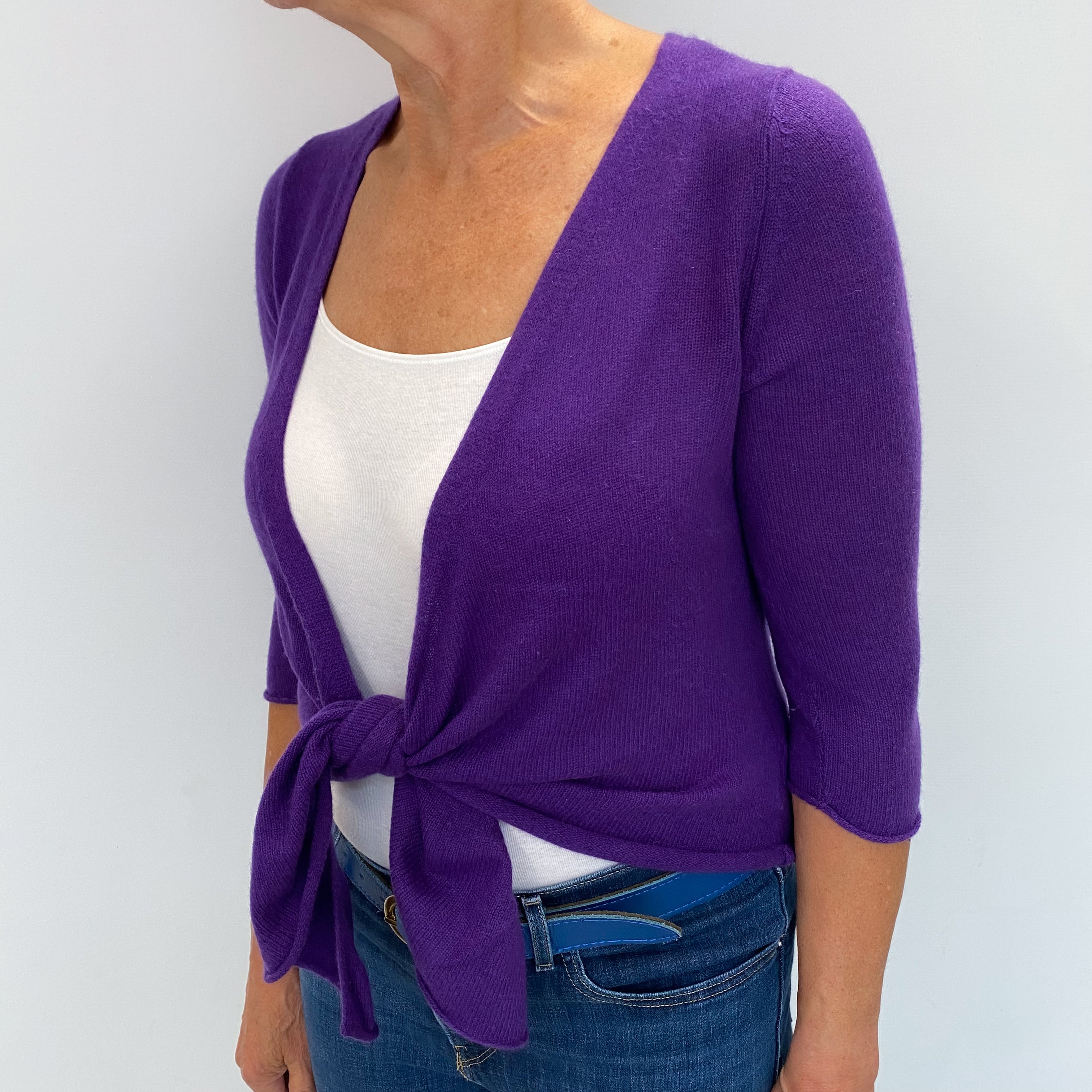Pansy Purple Cashmere Tie Front Cardigan Medium