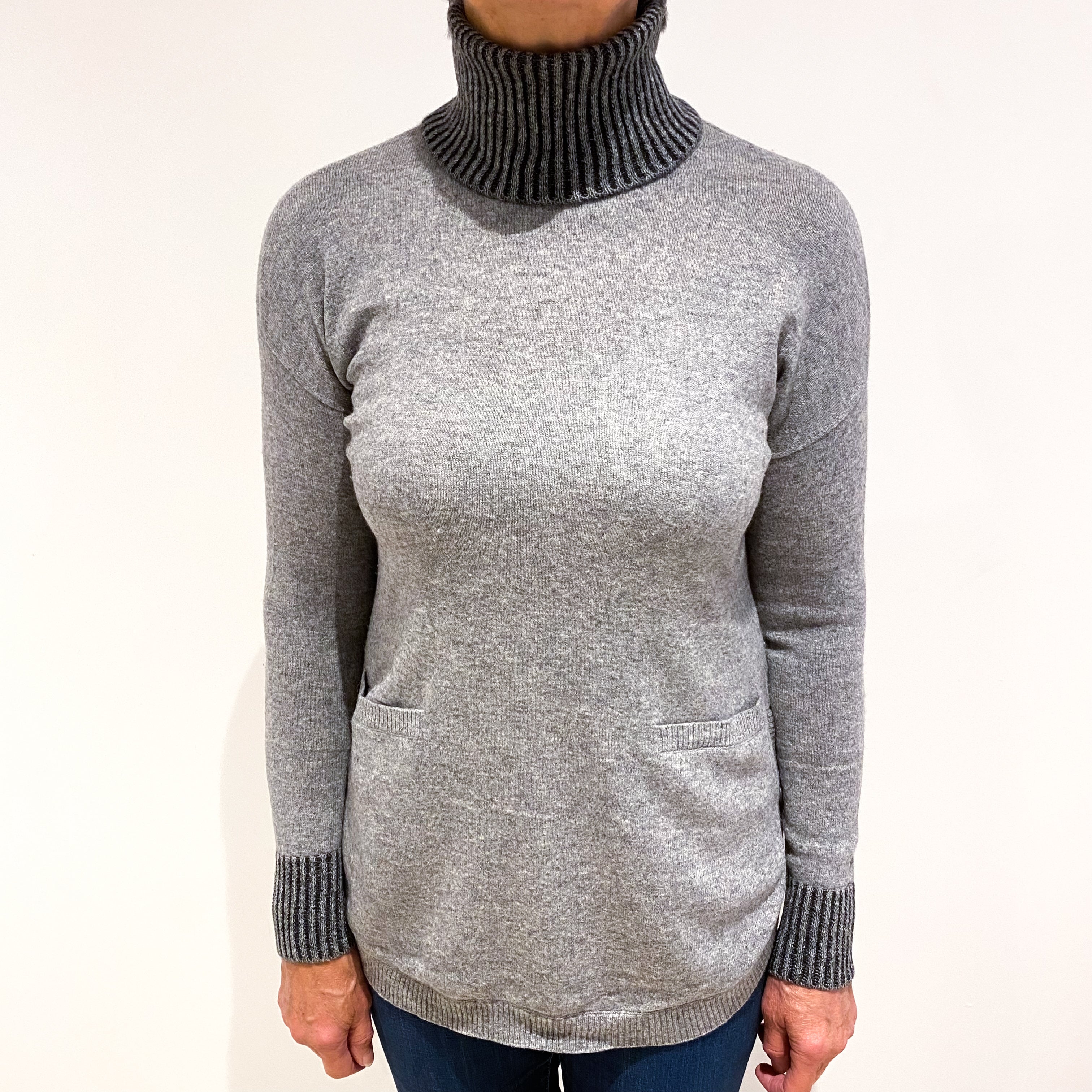 Ash Grey Cashmere Polo Neck Jumper