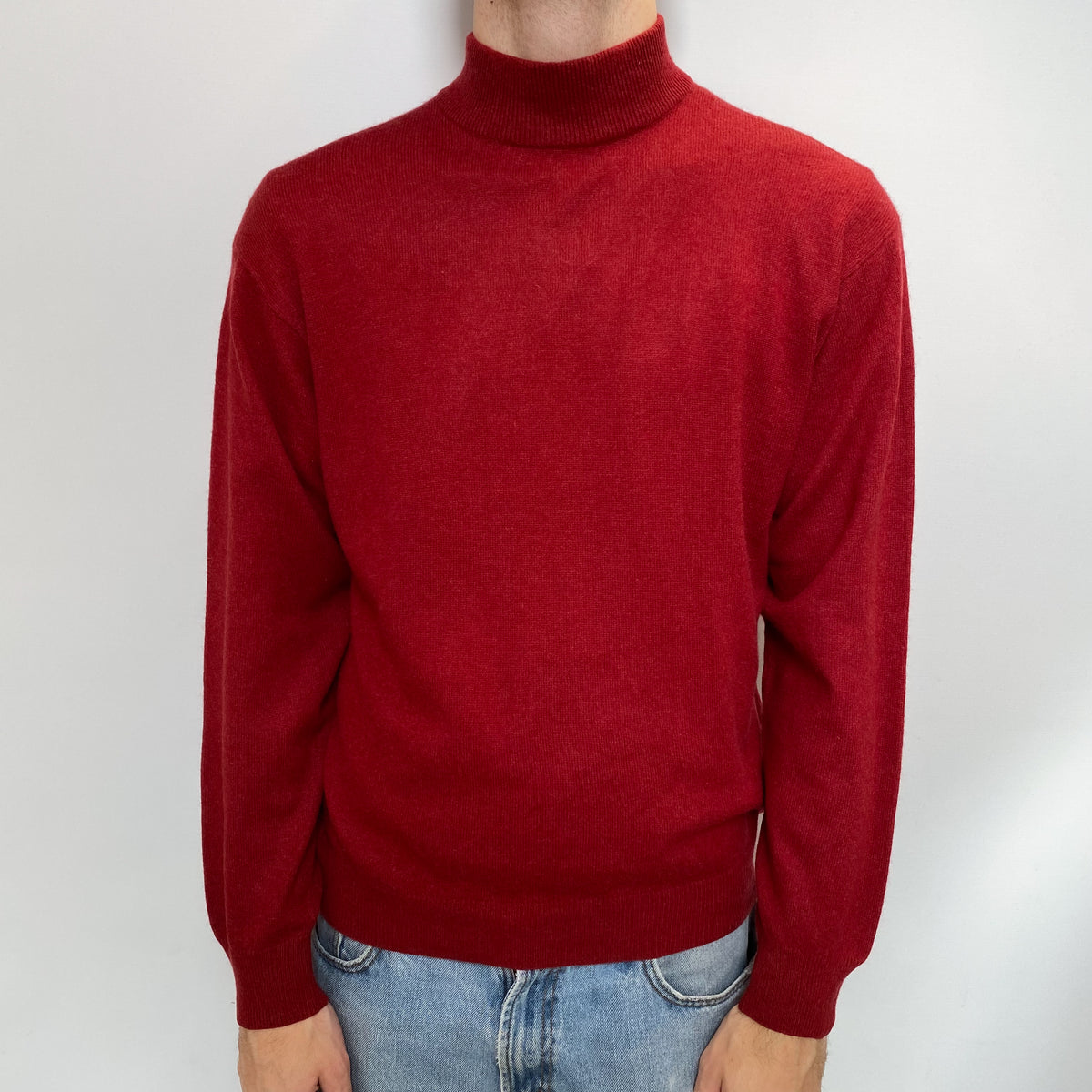 Men's Brick Red Cashmere Turtle Neck Jumper Large