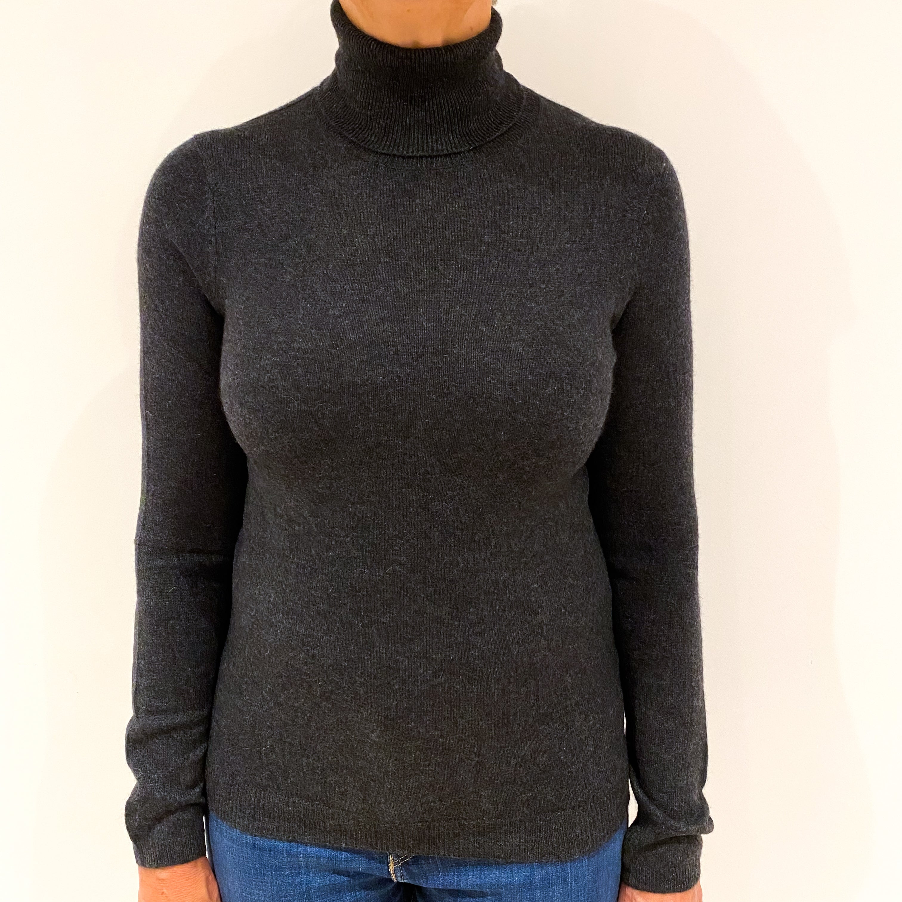 Dark Slate Grey Cashmere Polo Neck Jumper Medium