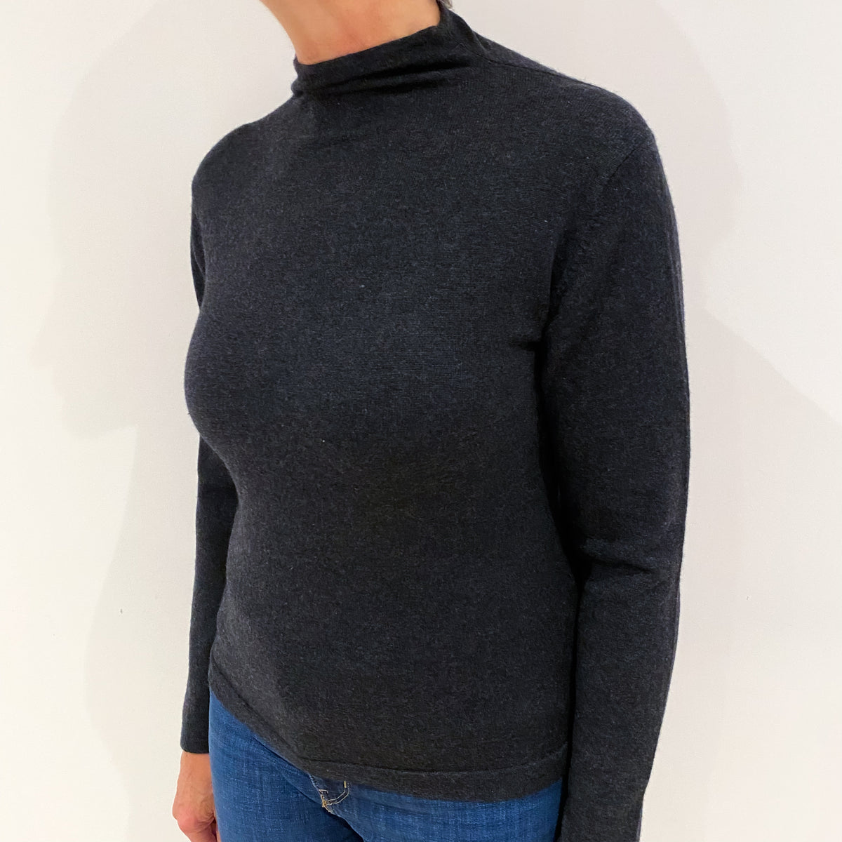 Charcoal Grey Cashmere Funnel Neck Jumper Medium