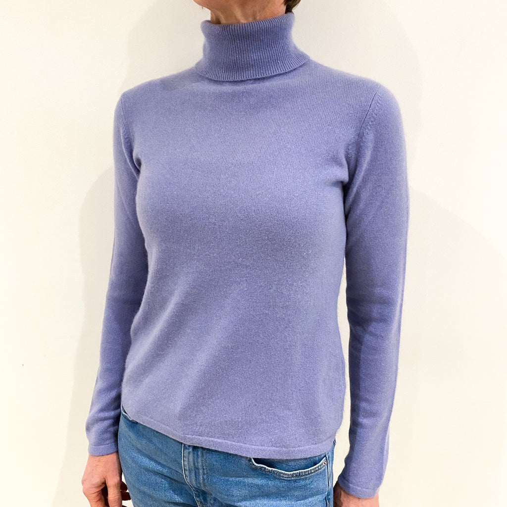 Lavender Purple Cashmere Polo Neck Jumper Small