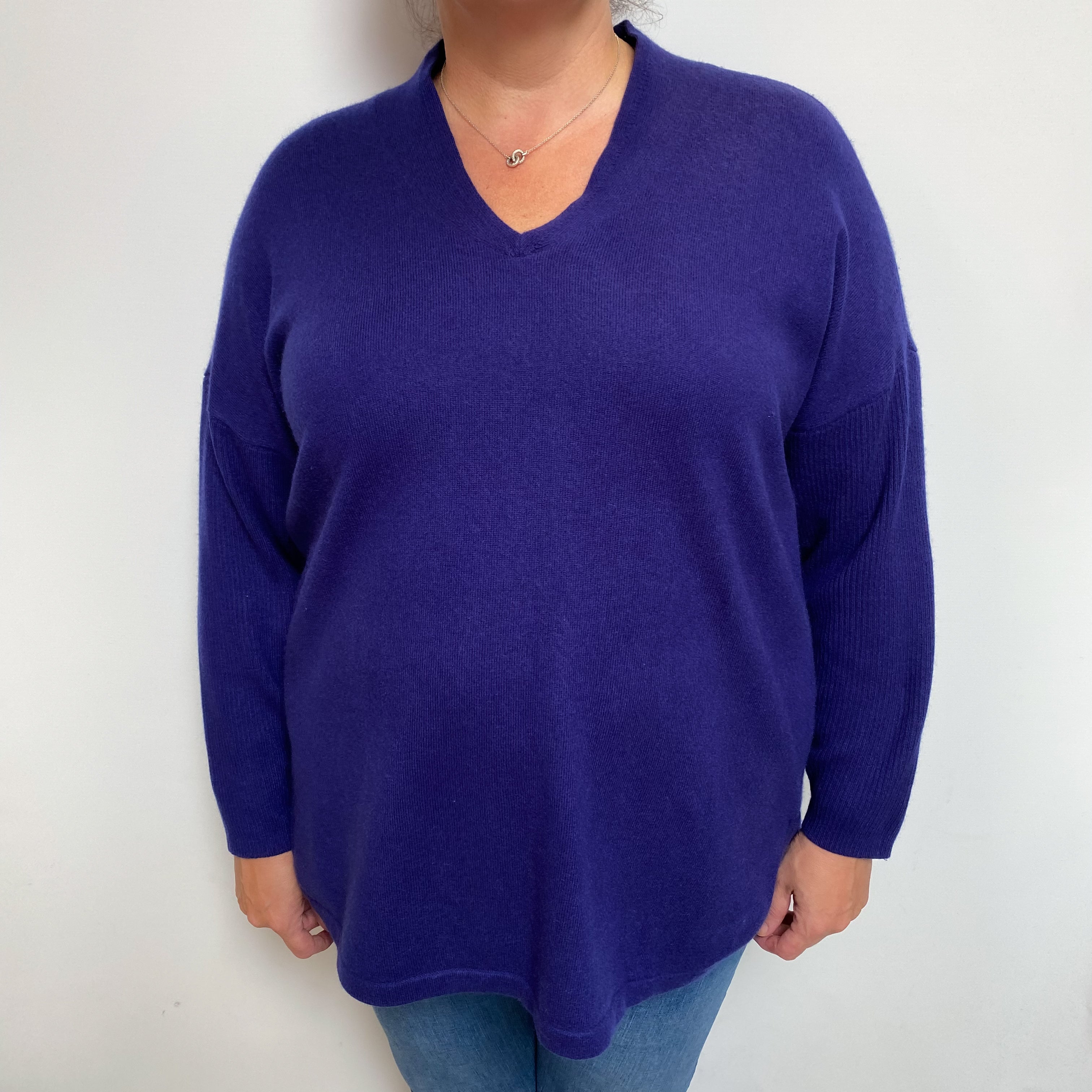 Pansy Purple Cashmere V Neck Jumper Extra Large