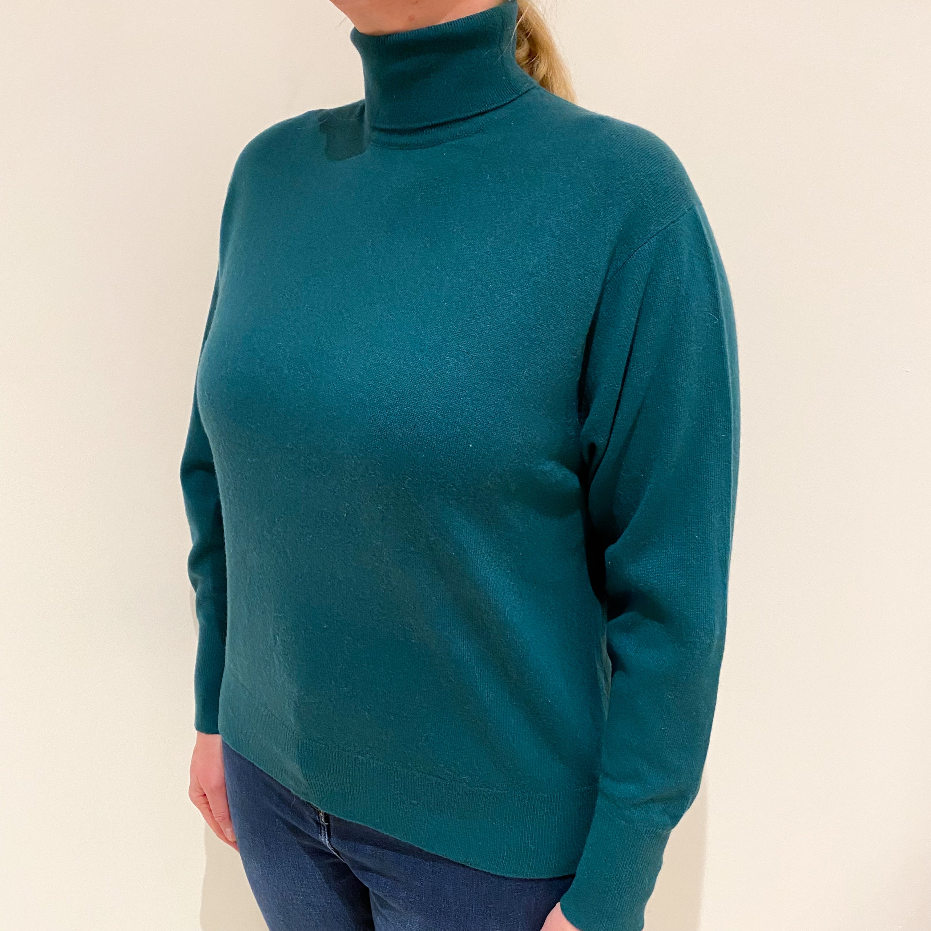 Vintage Emerald Green Cashmere Polo Neck Jumper Large
