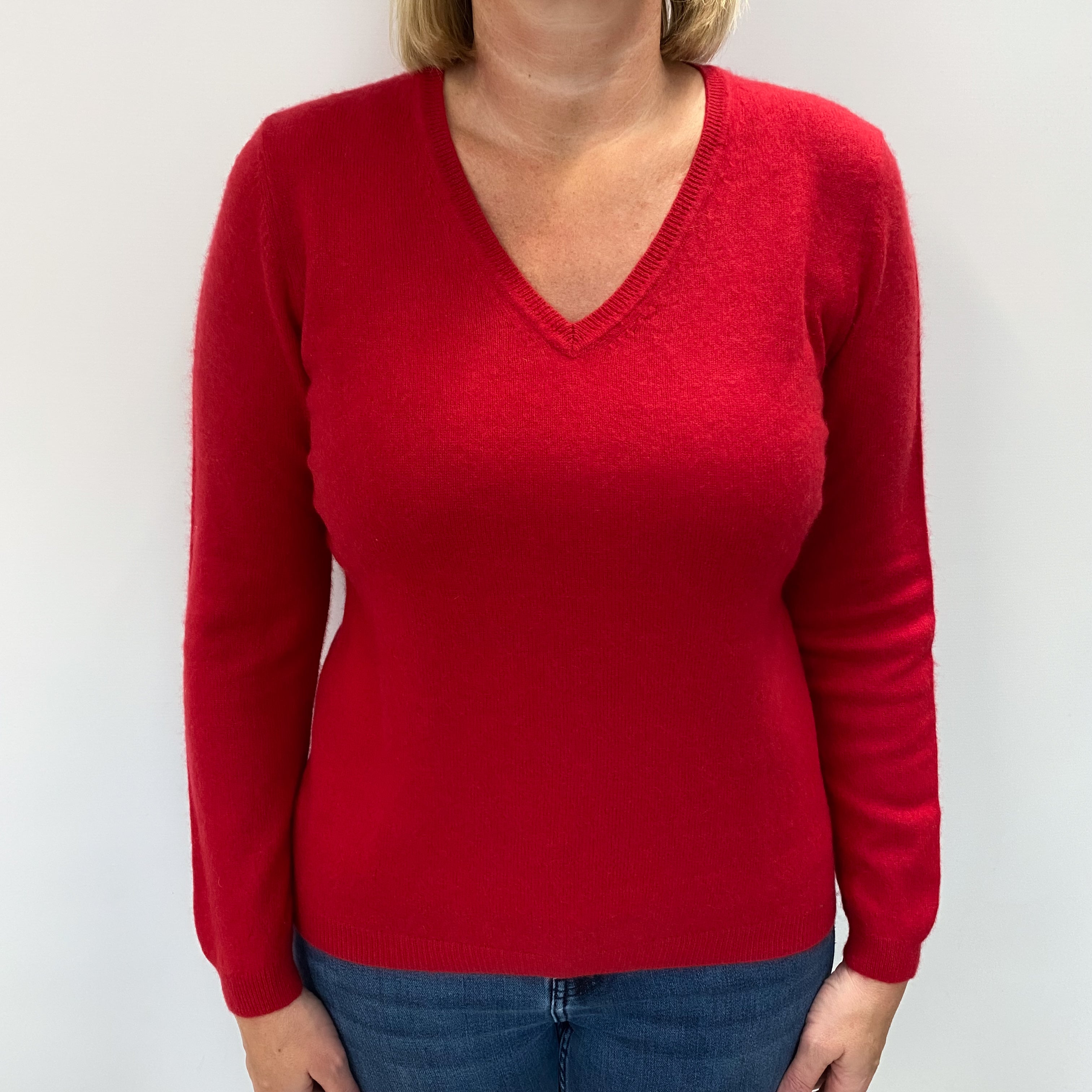 Berry Red Cashmere V Neck Jumper Large
