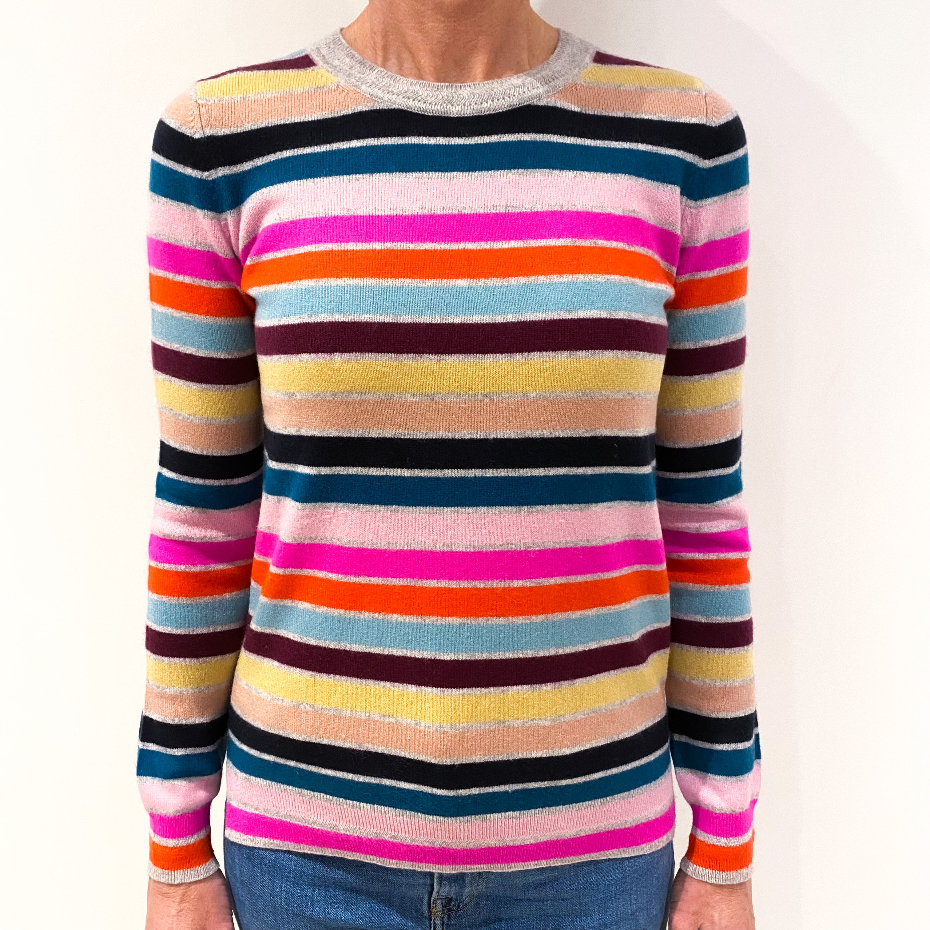 Rainbow Stripe Cashmere Crew Neck Jumper Small