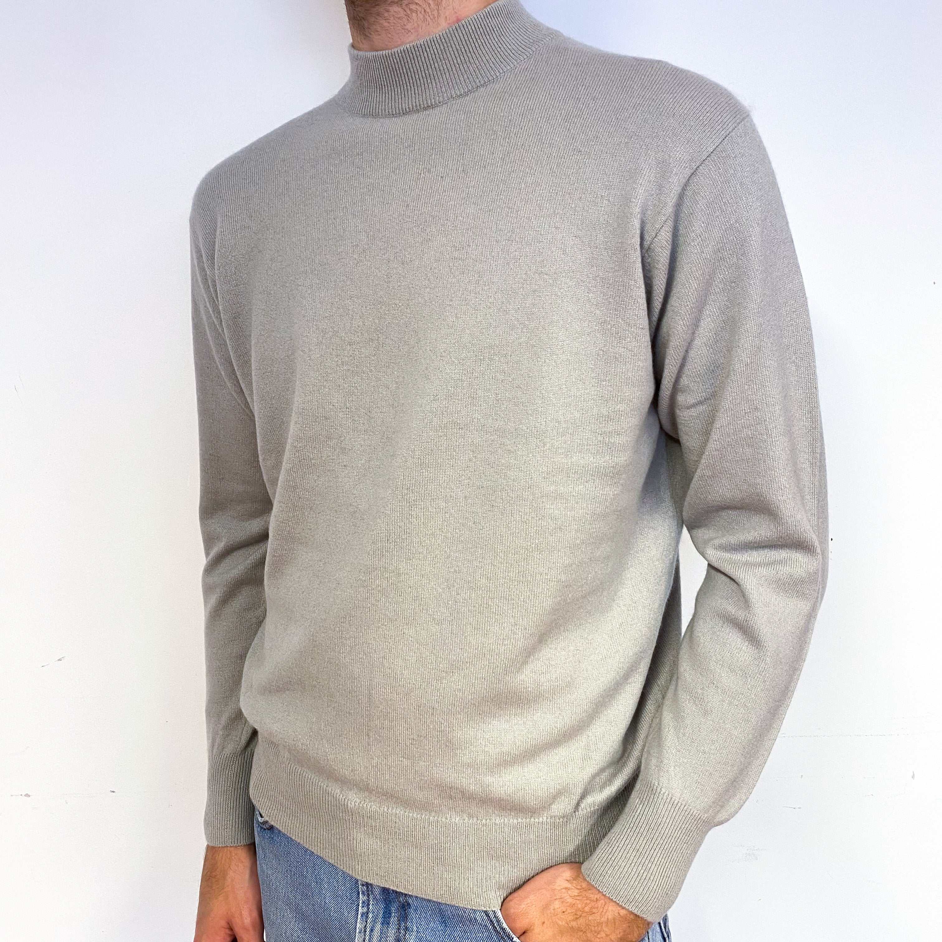 Men's Dusty Grey Cashmere Turtle Neck Jumper Medium