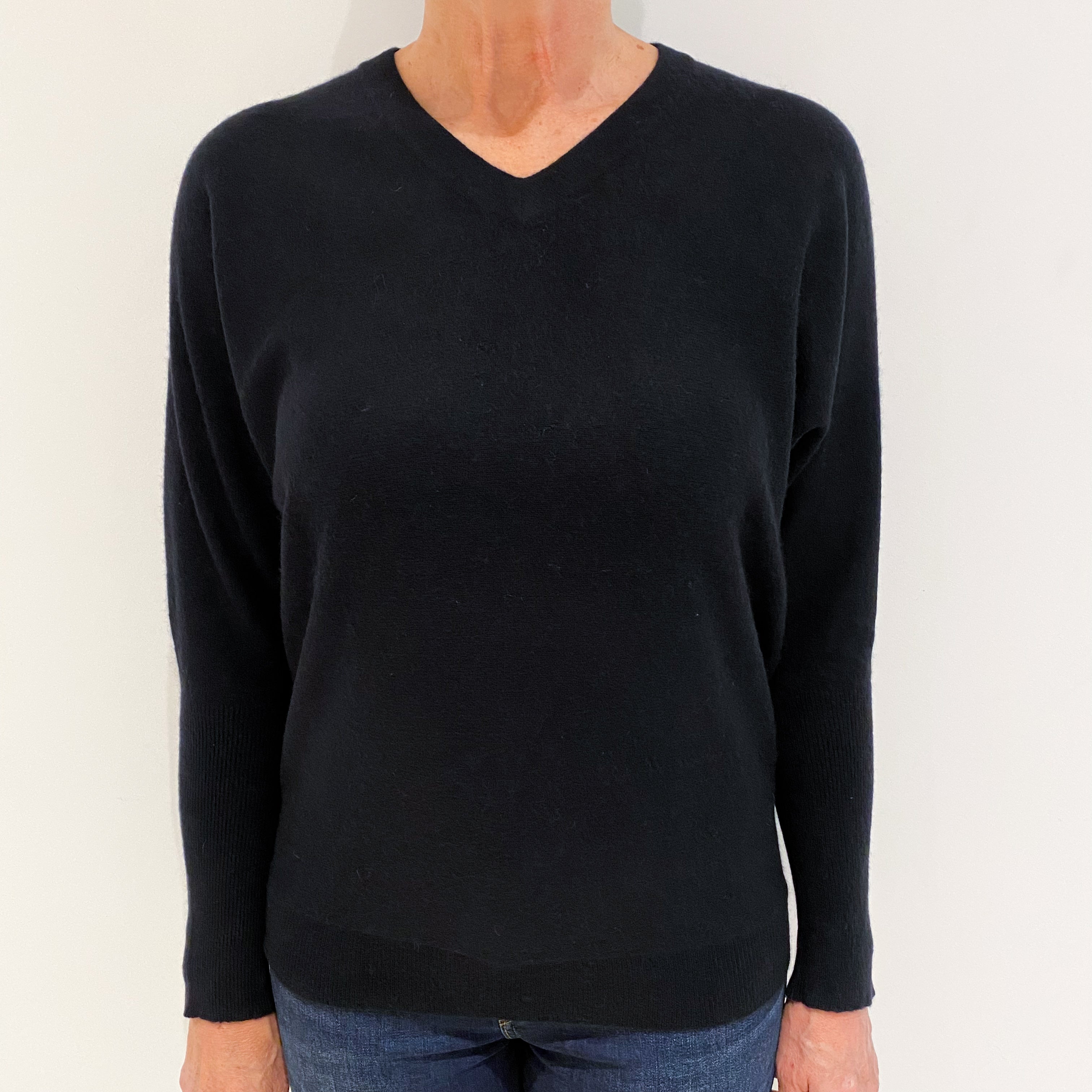 Black Batwing Cashmere V-Neck Jumper Medium
