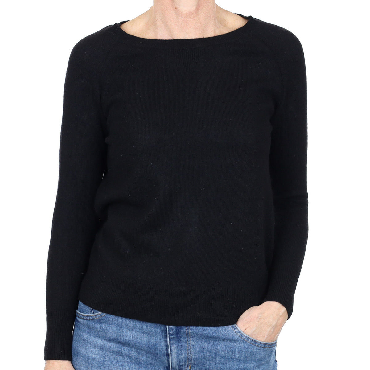Black Cashmere Wide Crew Neck Jumper Small