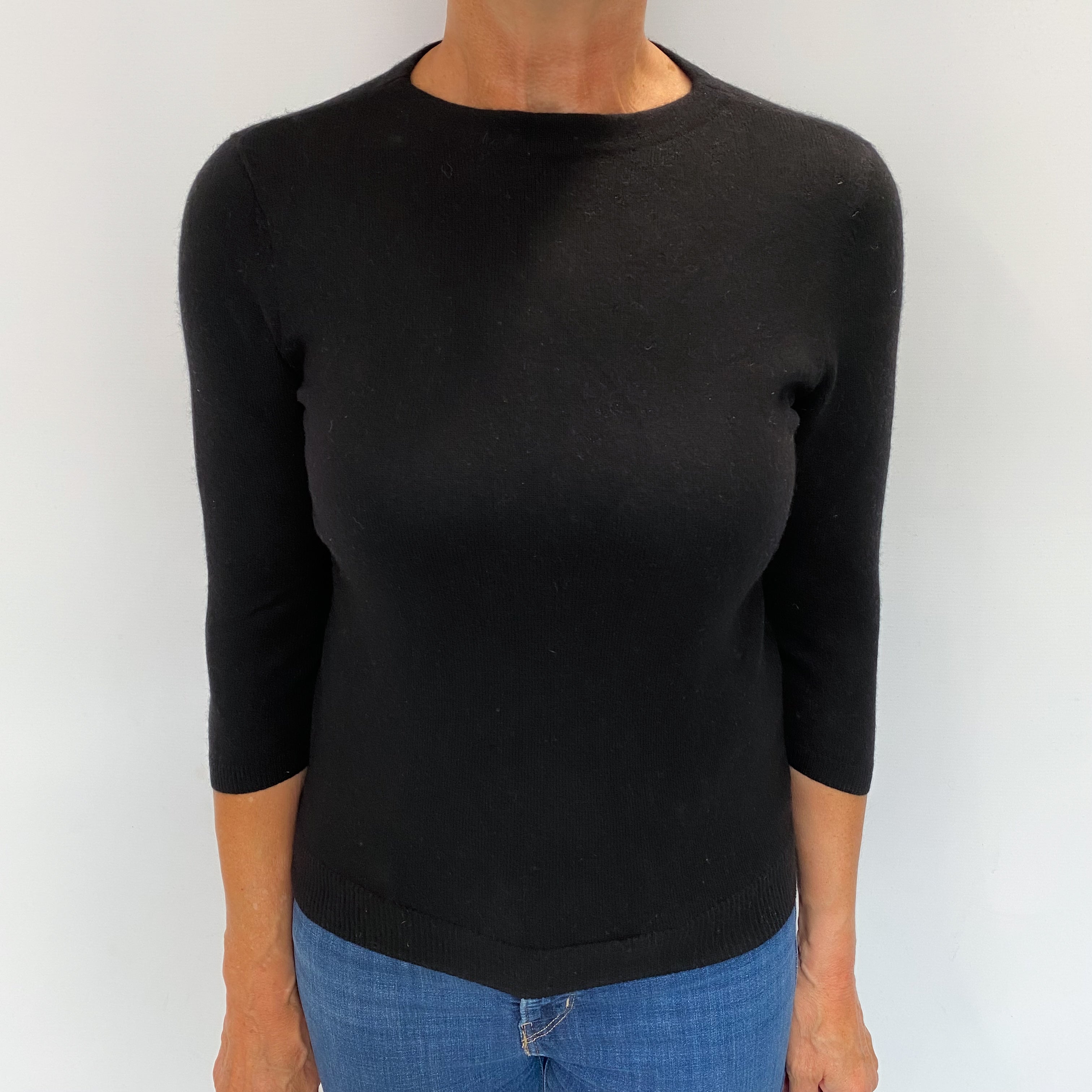 Black Cashmere 3/4 Sleeve Crew Neck Jumper Medium