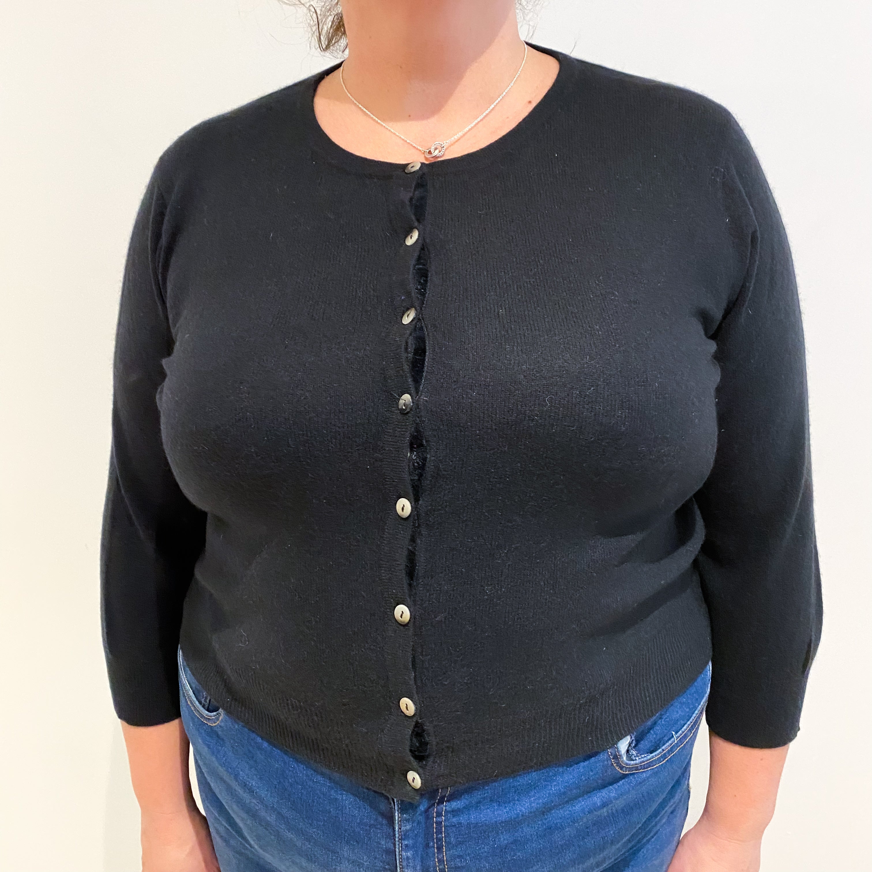 Black Cashmere Crew Neck Cardigan Extra Large