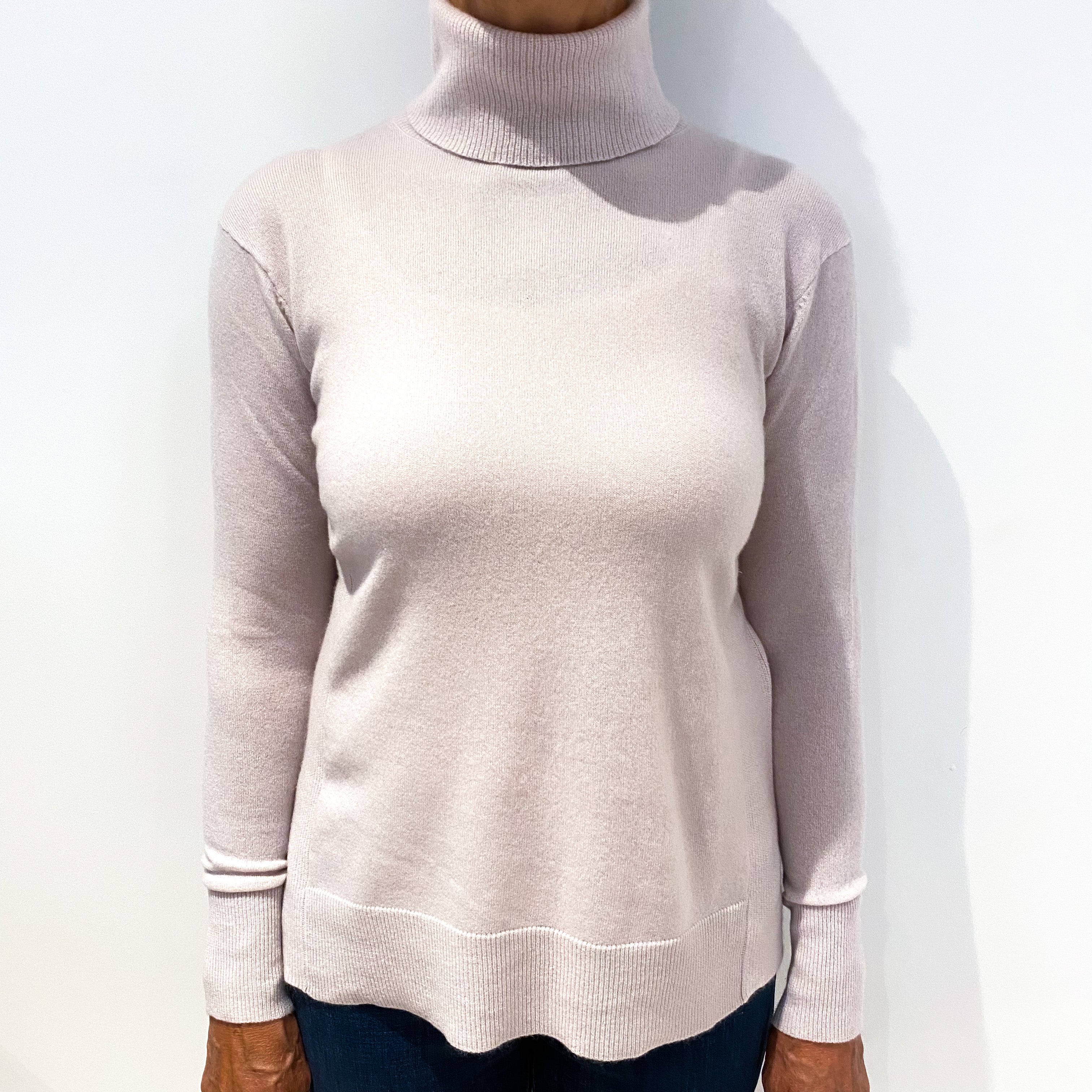 Pale Pink Cashmere Polo Neck Jumper Medium