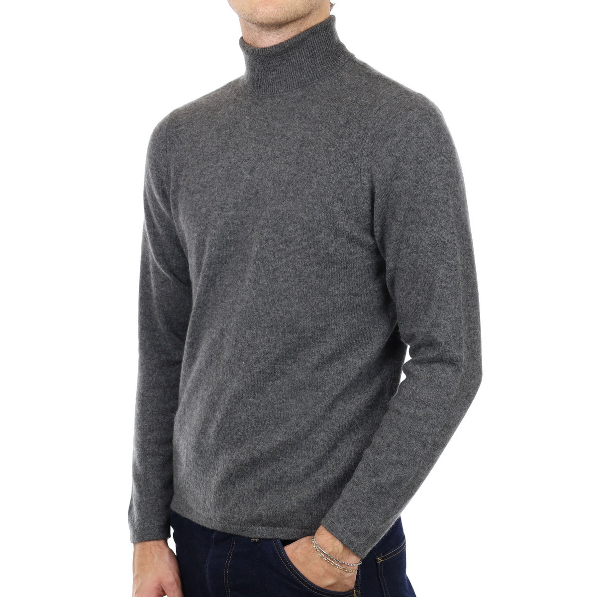 Men's Slate Grey Cashmere Polo Neck Jumper Medium