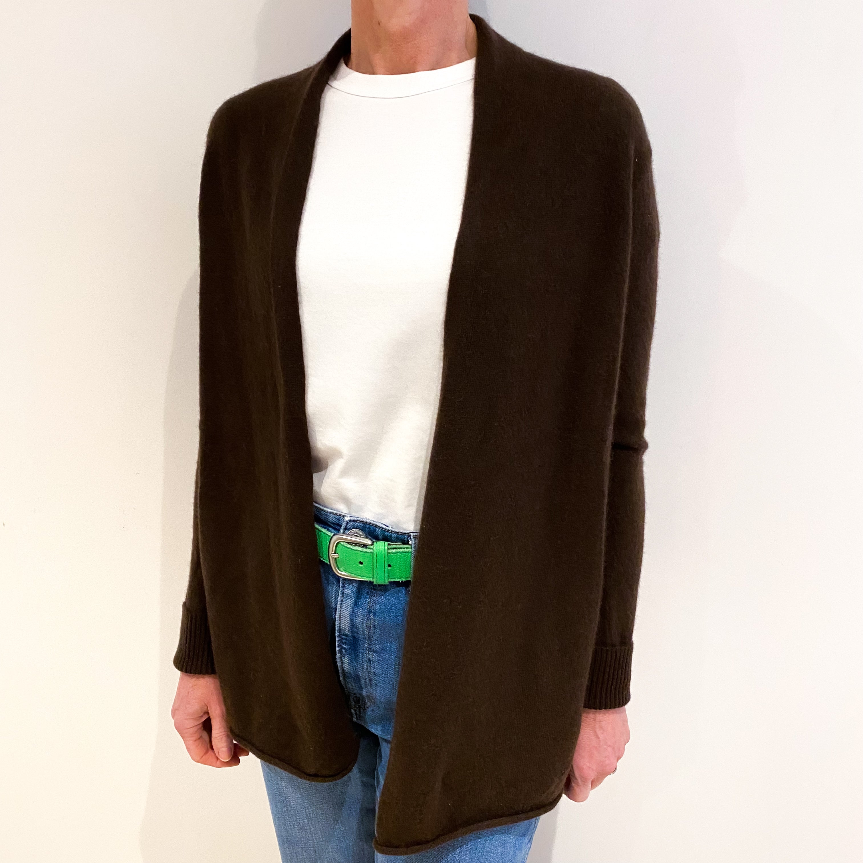 Peppercorn Brown Cashmere Edge To Edge  Cardigan Small