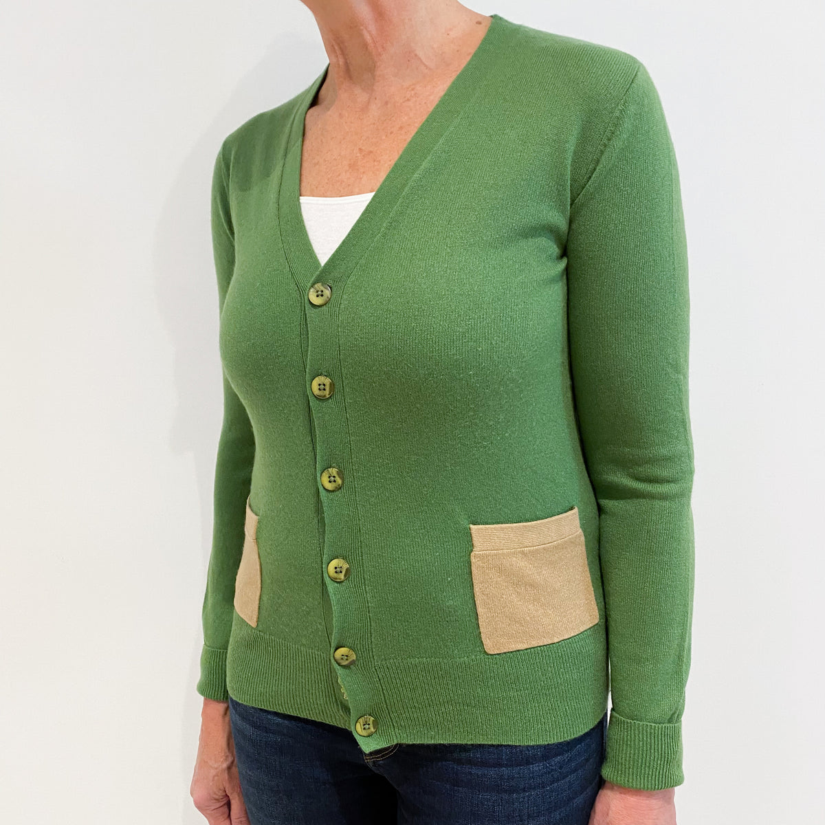 Fern Green Cashmere V-Neck Cardigan Medium