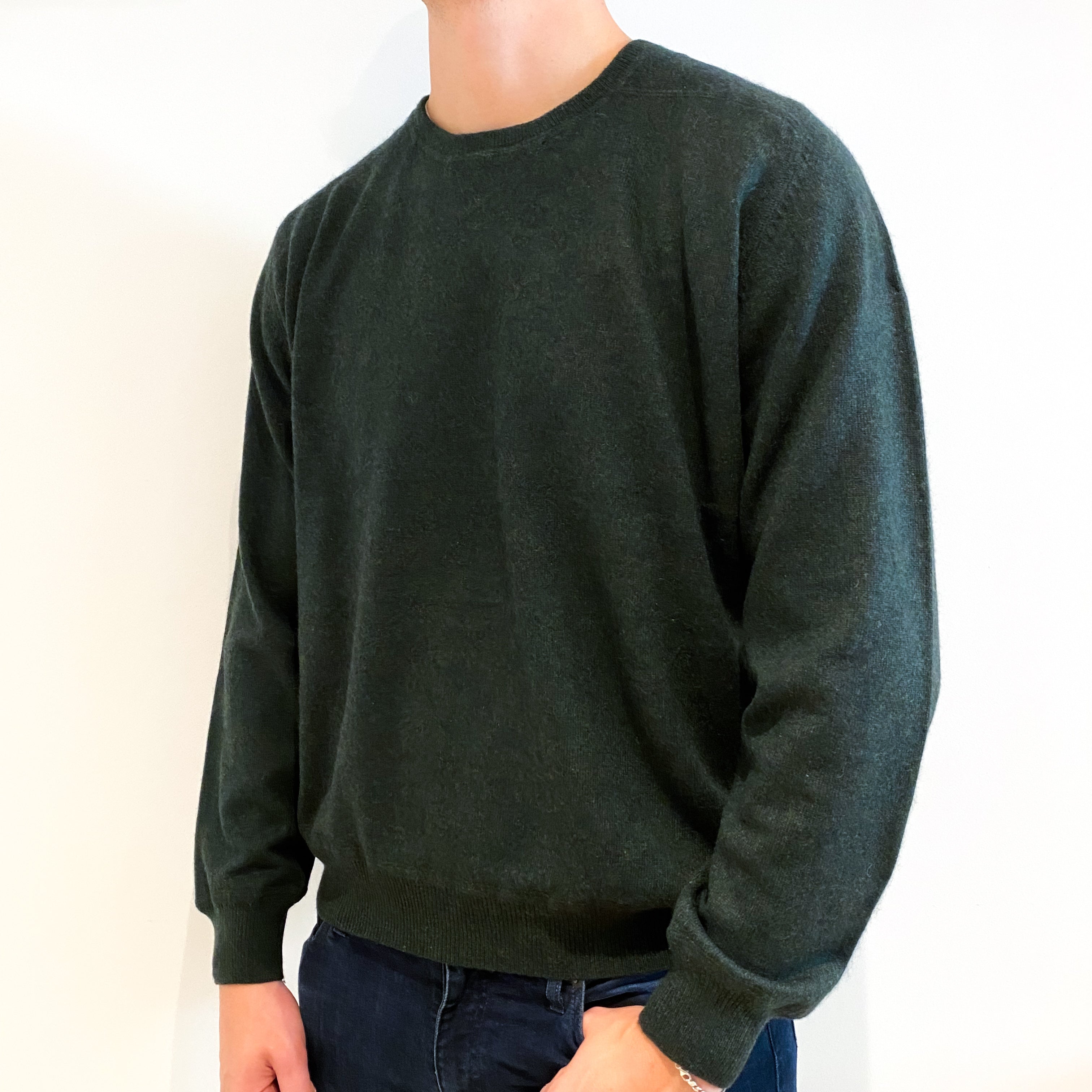 Men's Dark Forest Green Cashmere Crew Neck Jumper XXL