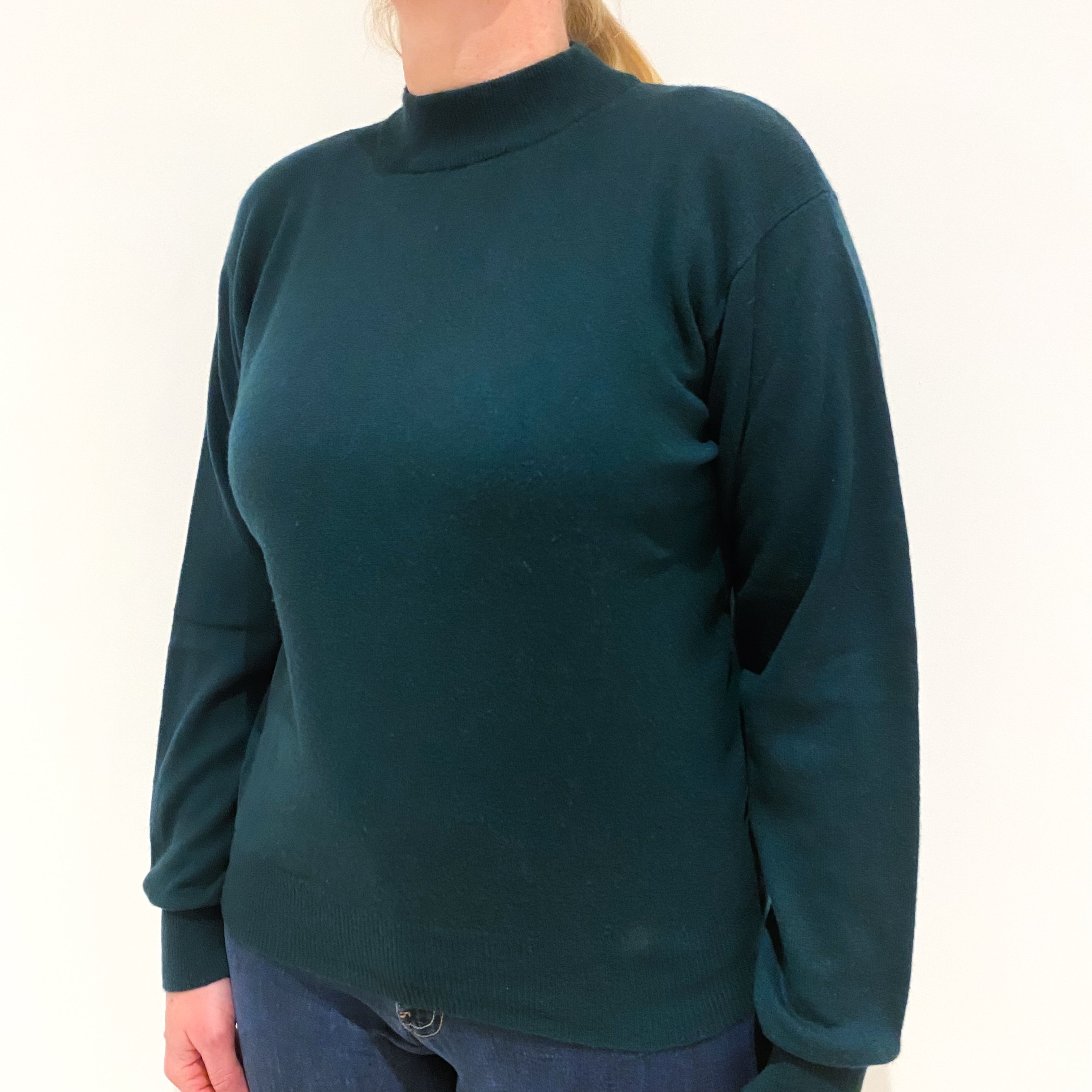 Bottle Green Cashmere Turtle Neck Jumper Large