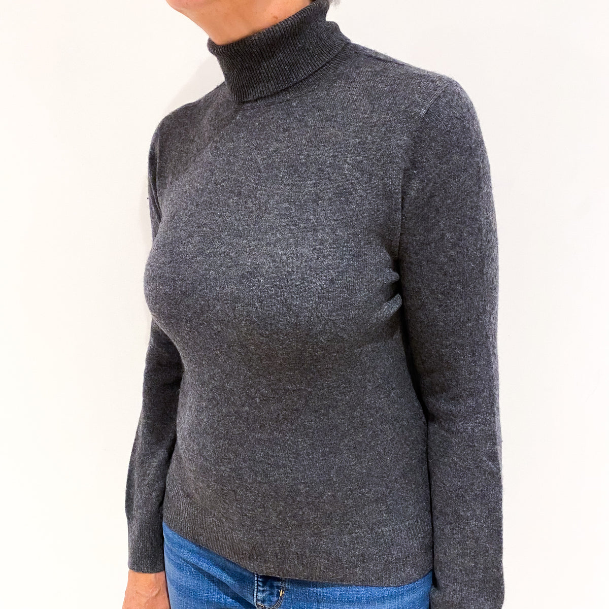 Slate Grey Cashmere Polo Neck Jumper Medium