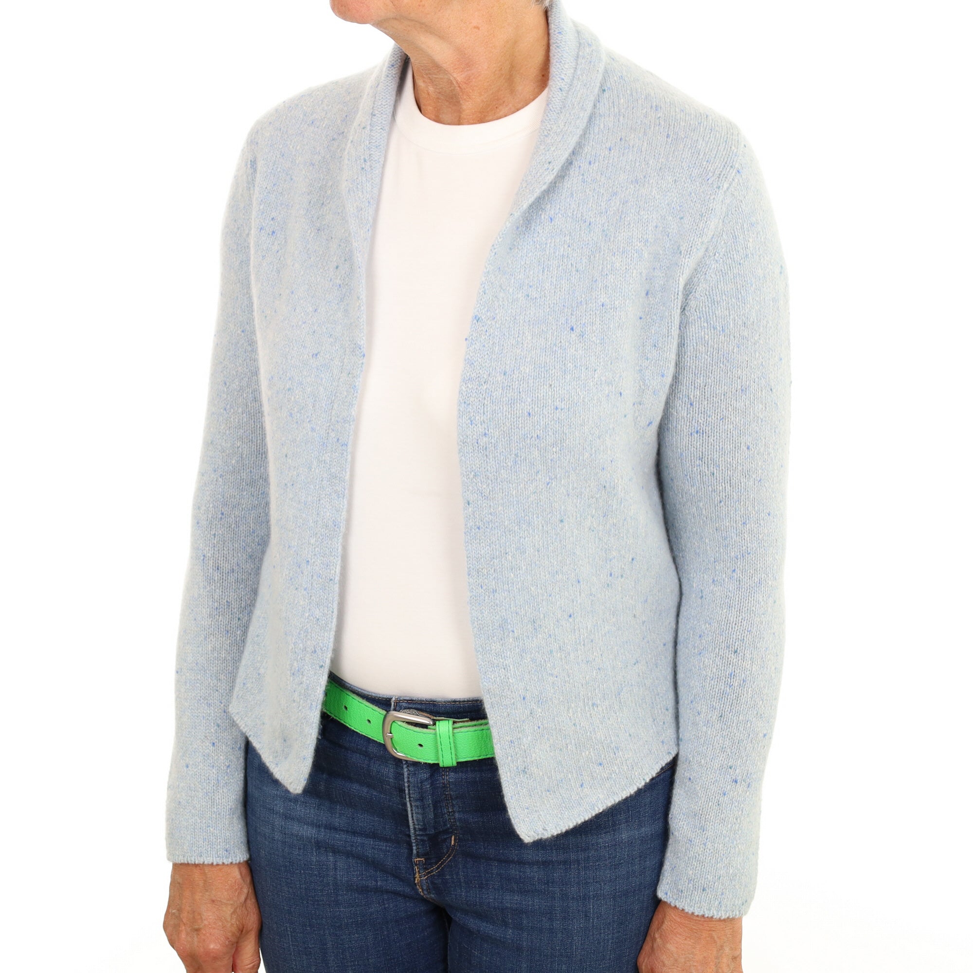 Opal Blue Marl Cashmere Edge To Edge Cardigan Medium