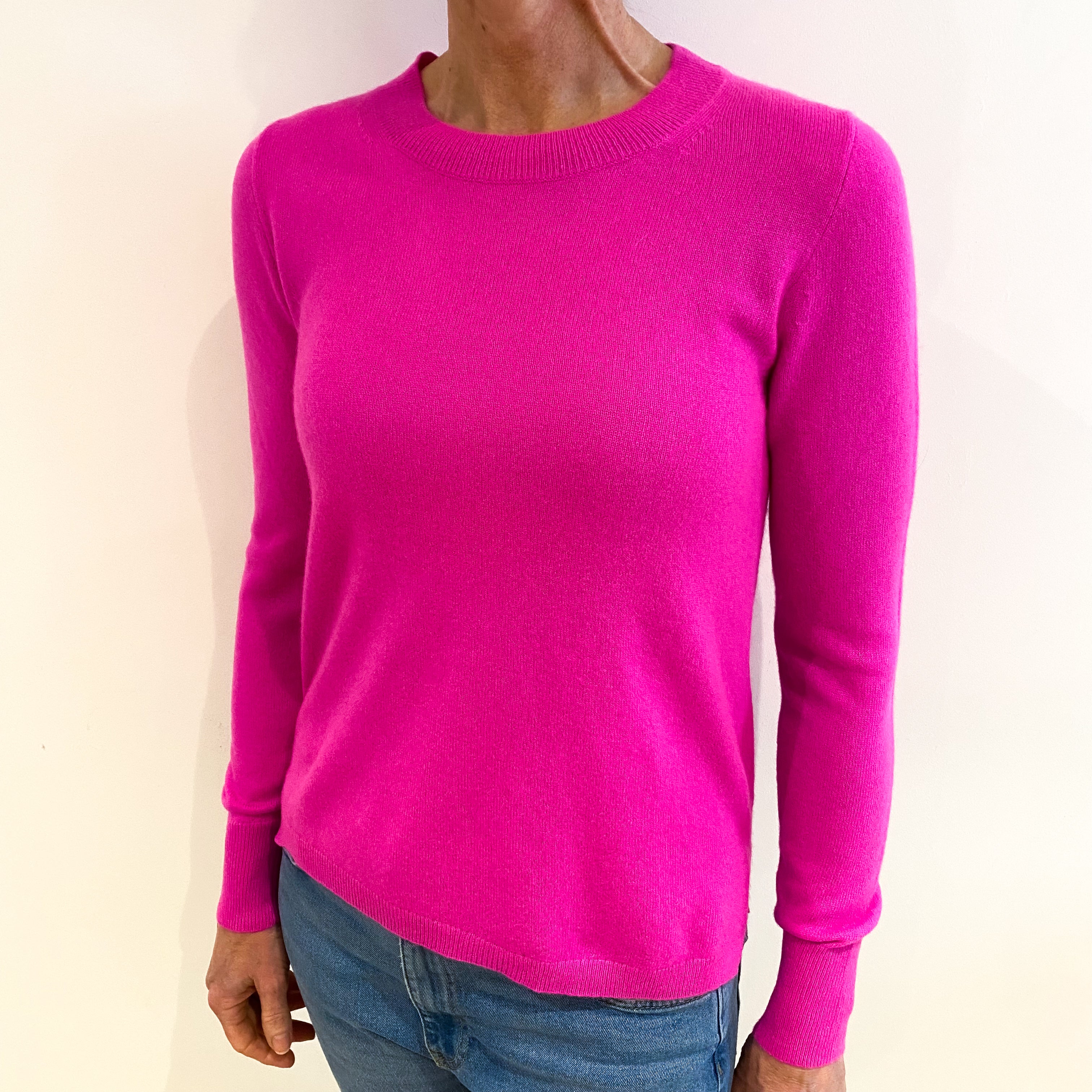 Neon Pink Cashmere Crew Neck Jumper Small