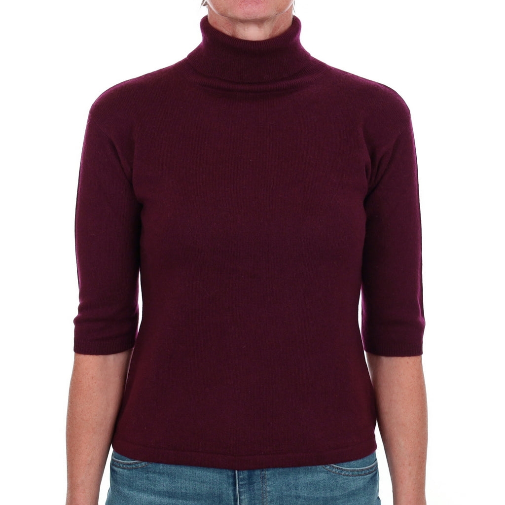 Mulberry Purple Cashmere Polo Neck Short Sleeved Jumper Small