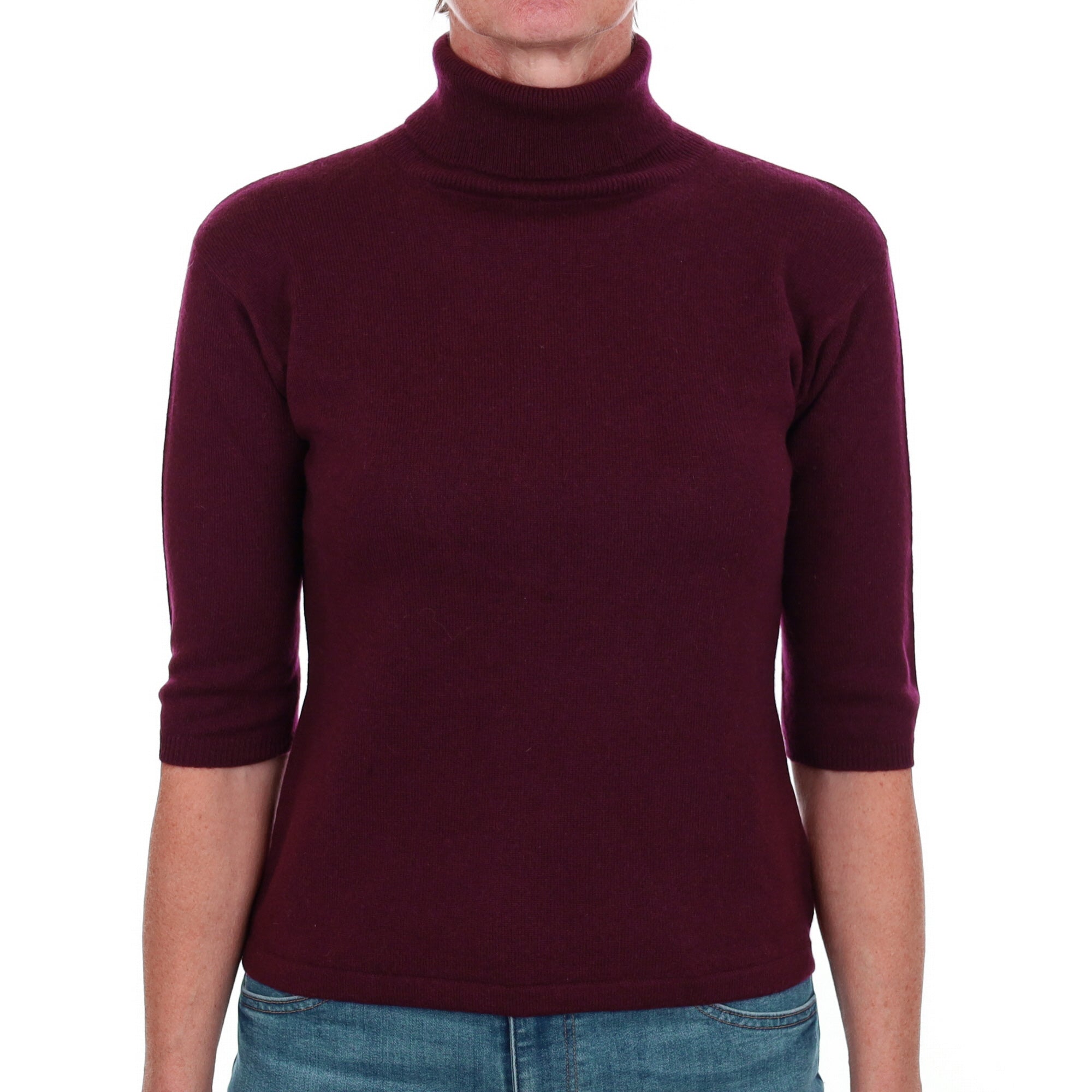 Mulberry Purple Cashmere Polo Neck Short Sleeved Jumper Small