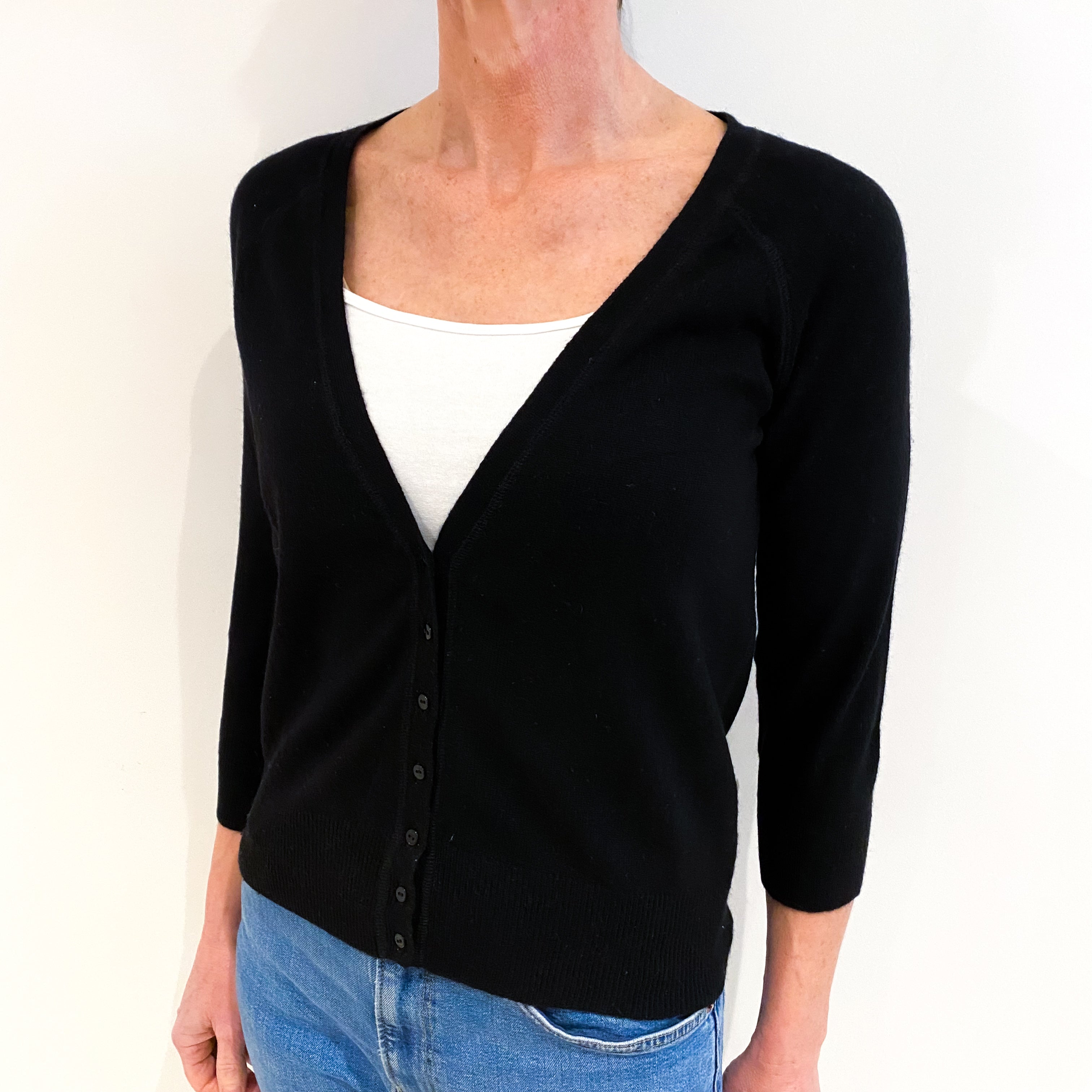 Black Cashmere V Neck Cardigan Small