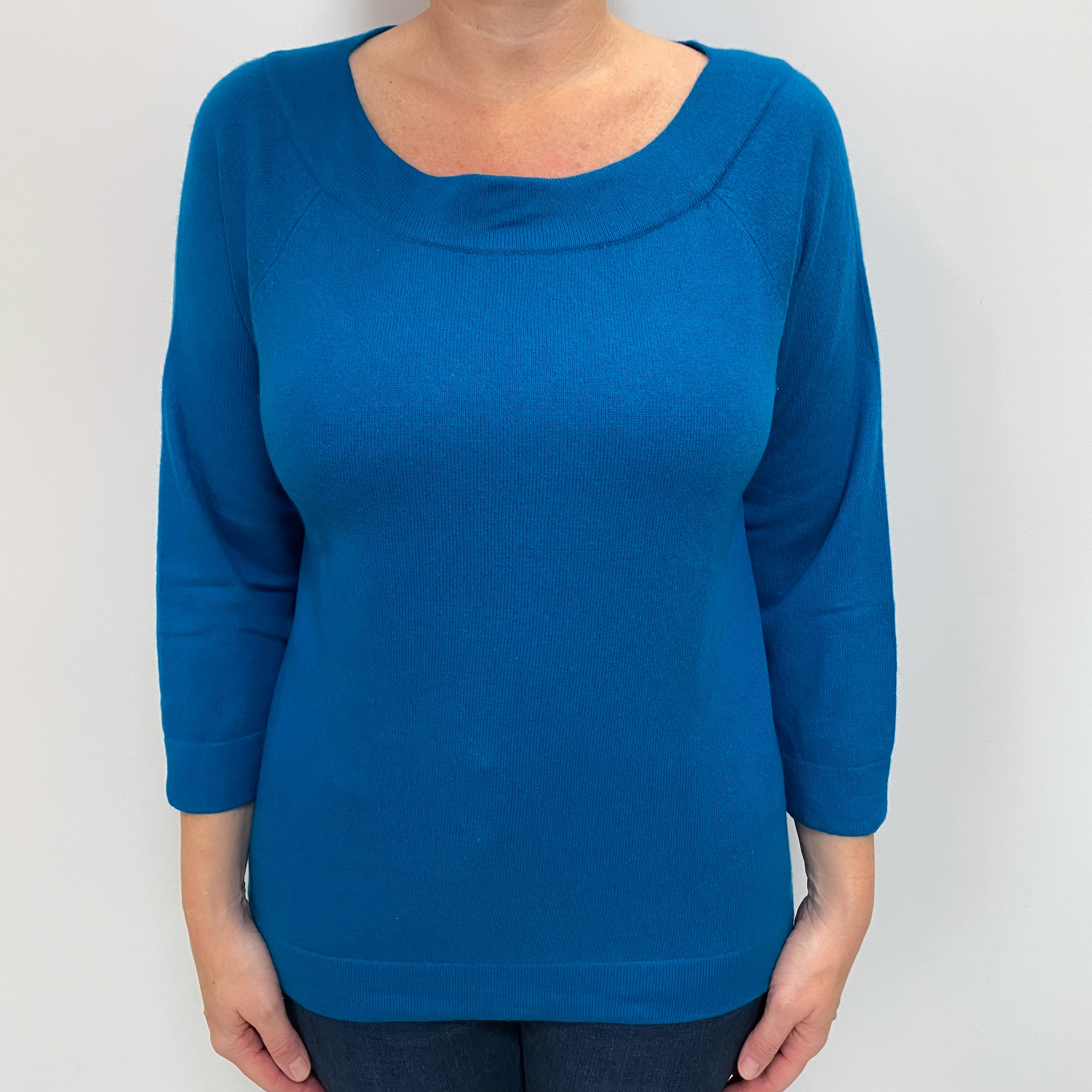 Teal Blue Cashmere Boat Neck Jumper Large