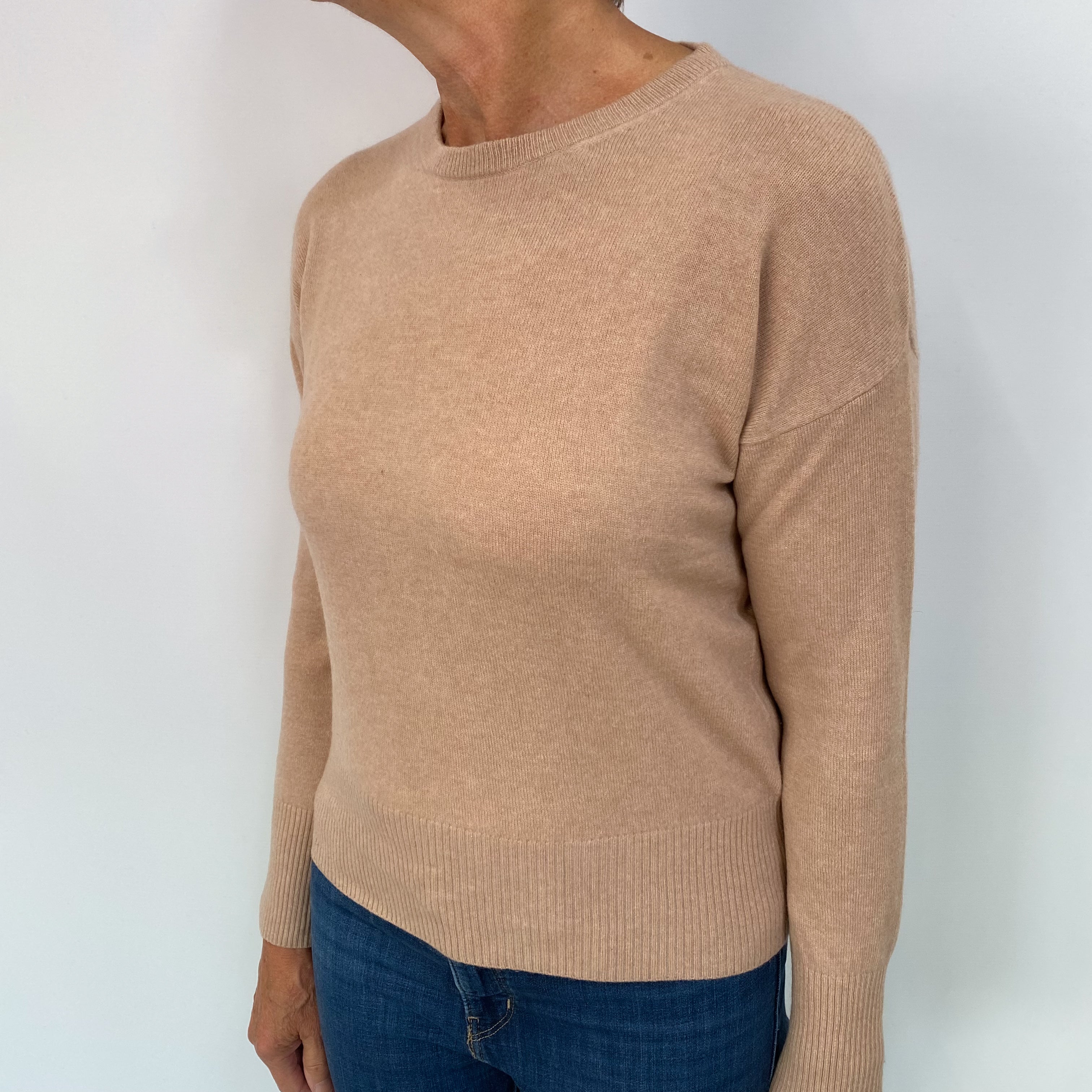Sand Beige Cashmere Crew Neck Jumper Medium