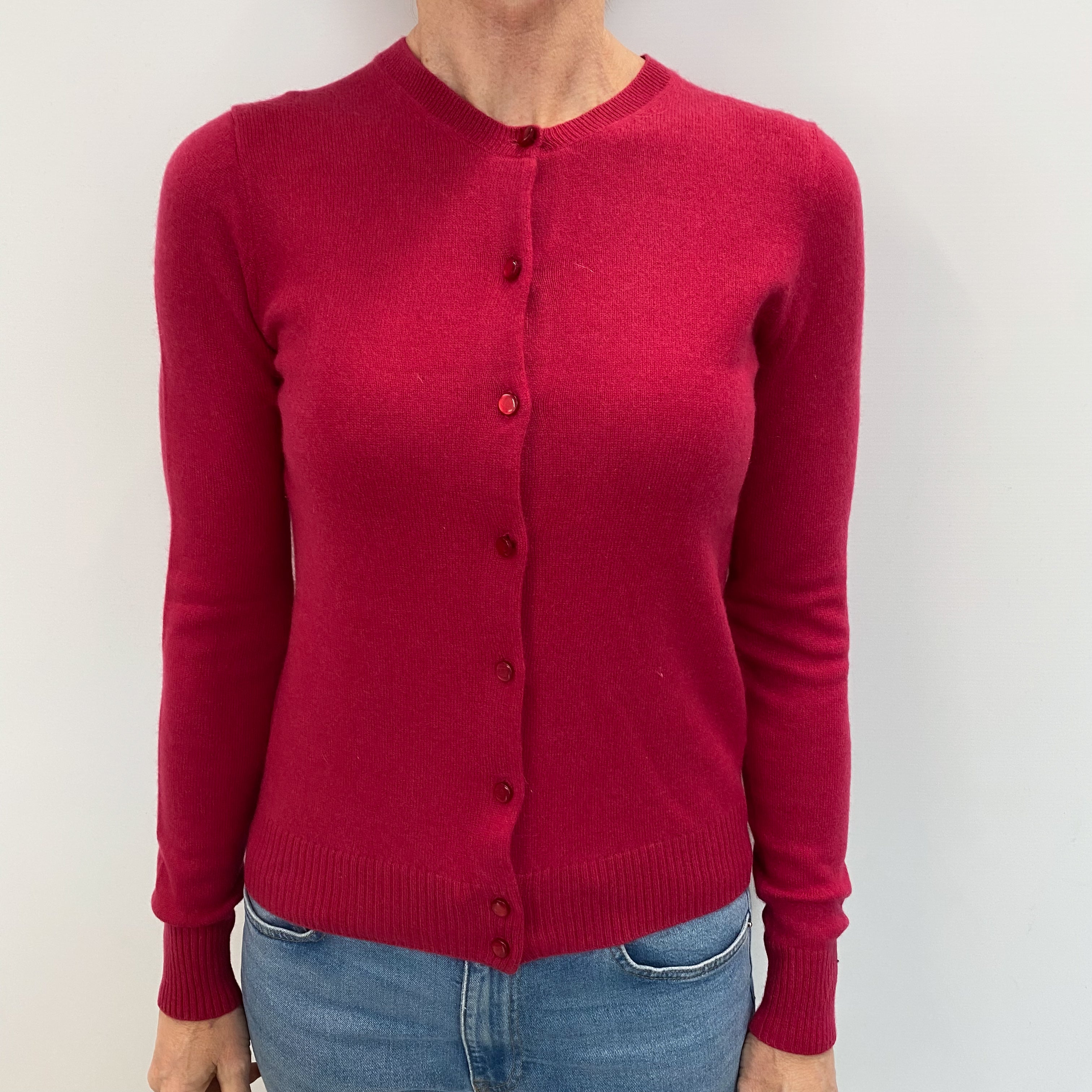 Cherry Pink Cashmere Crew Neck Cardigan Small