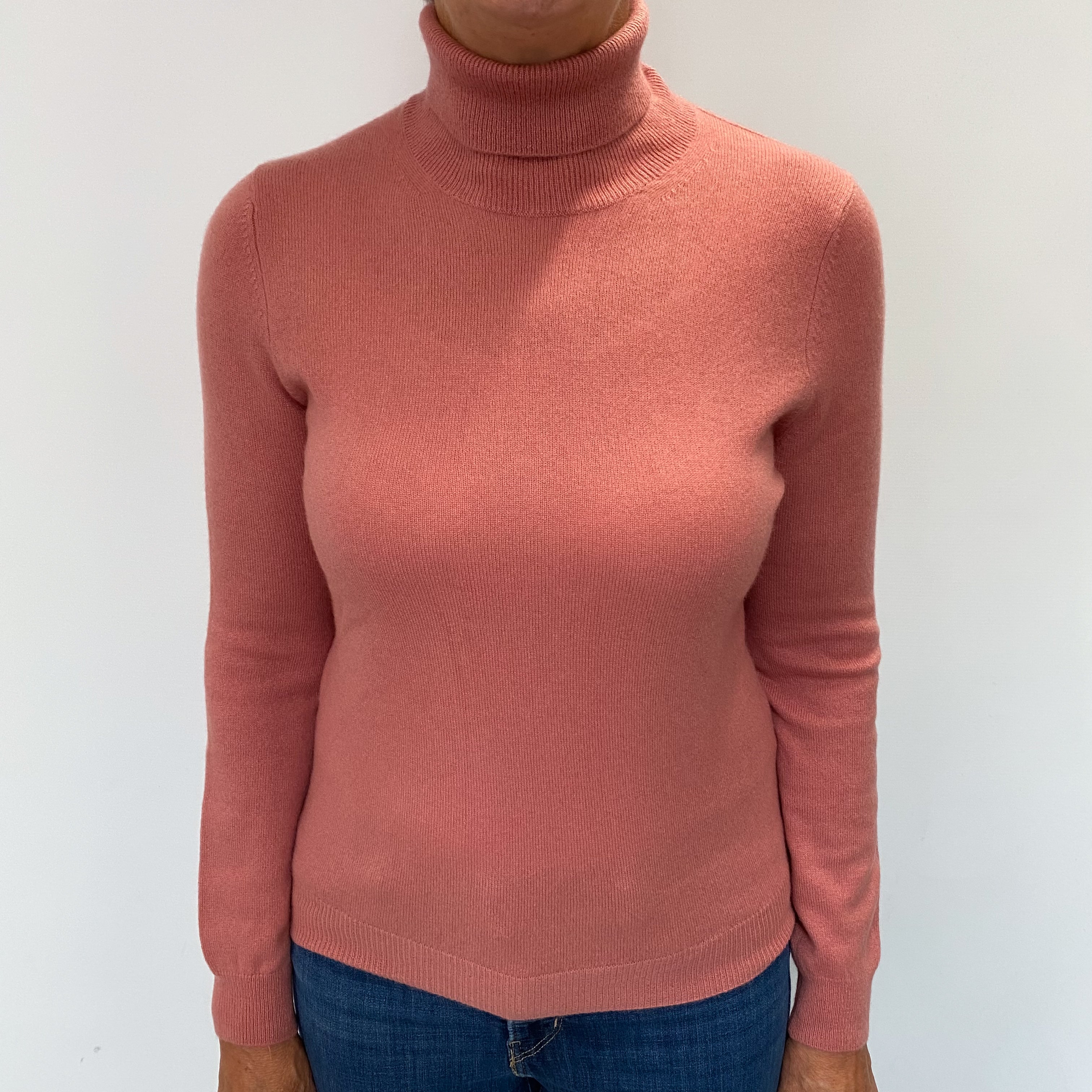 Dusty Rose Cashmere Polo Neck Jumper Medium