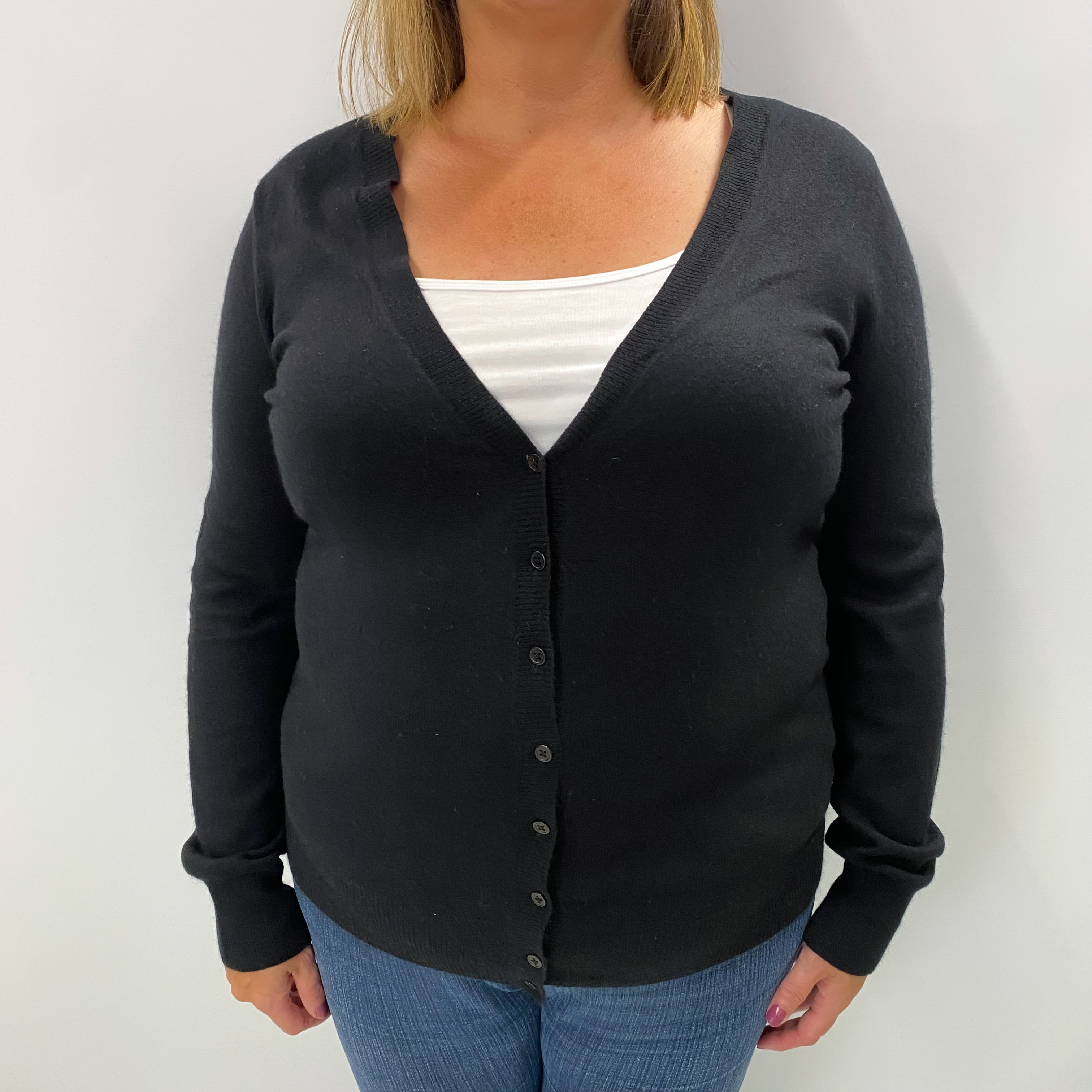 Black Cashmere V Neck Cardigan Extra Large
