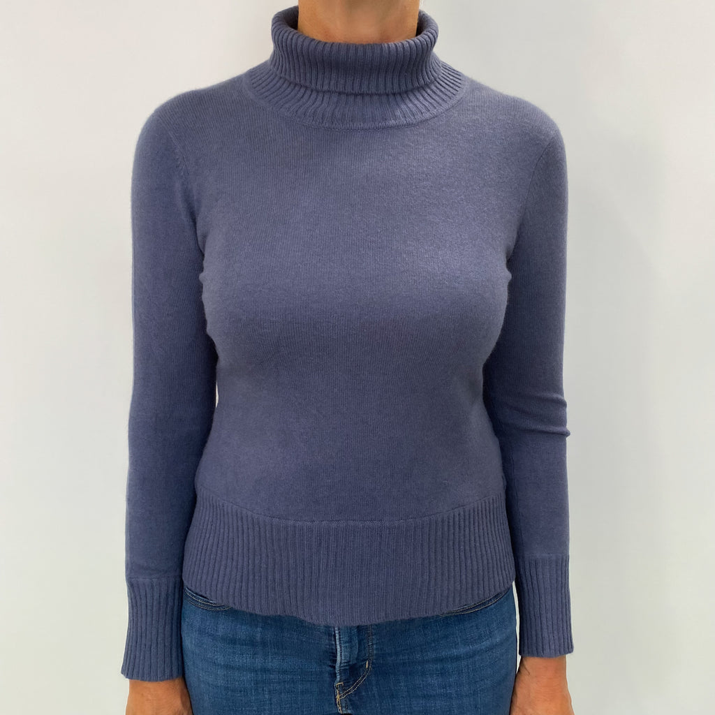 French Navy Cashmere Polo Neck Jumper Medium
