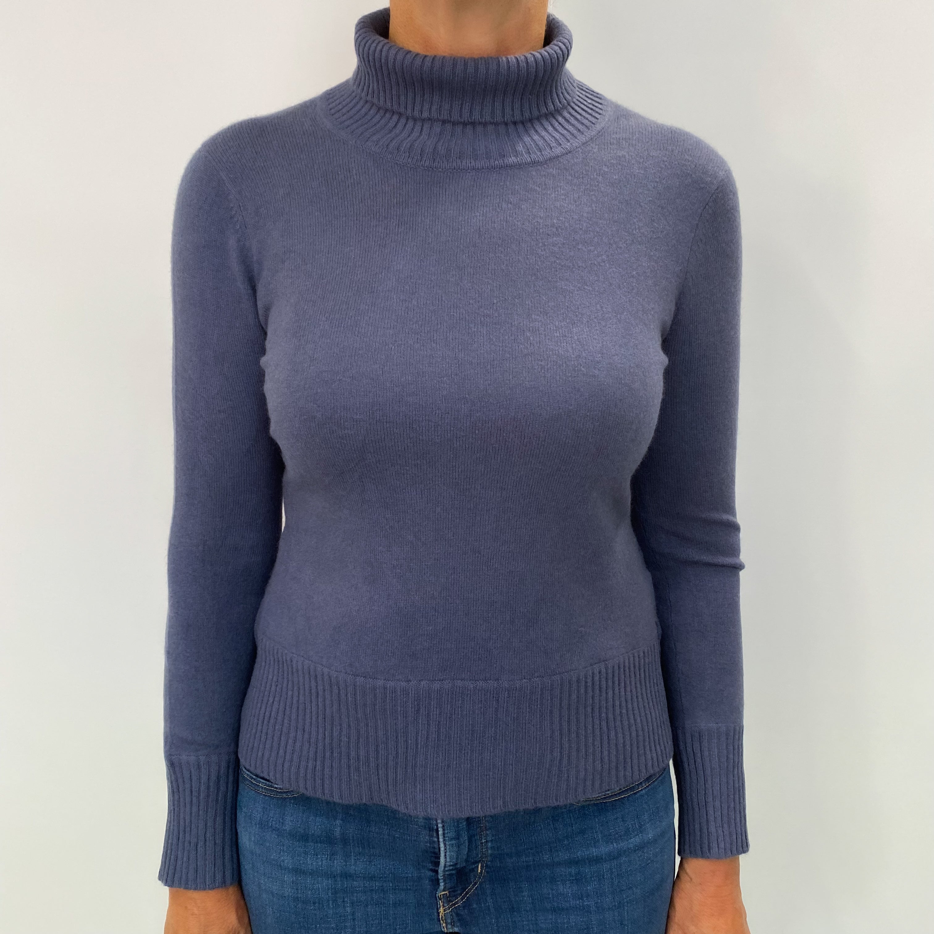 French Navy Cashmere Polo Neck Jumper Medium