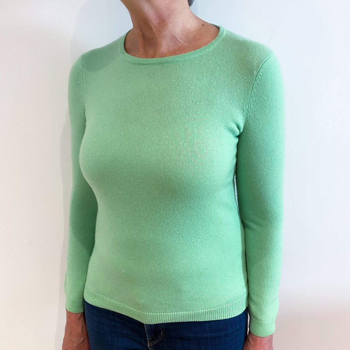 Spring Green Cashmere Crew Neck Jumper Medium
